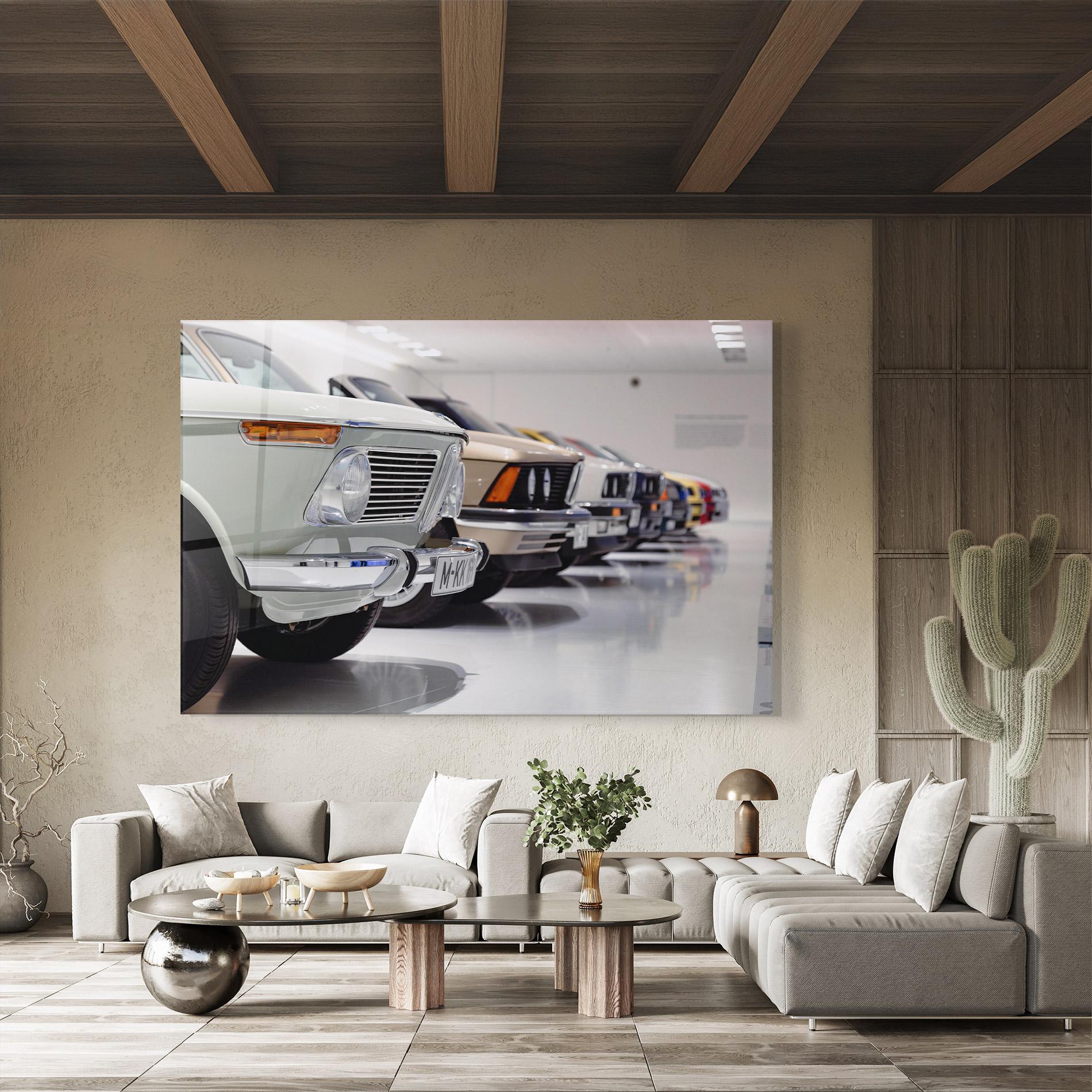 Glasbild Vintage Cream Cars mockup 8