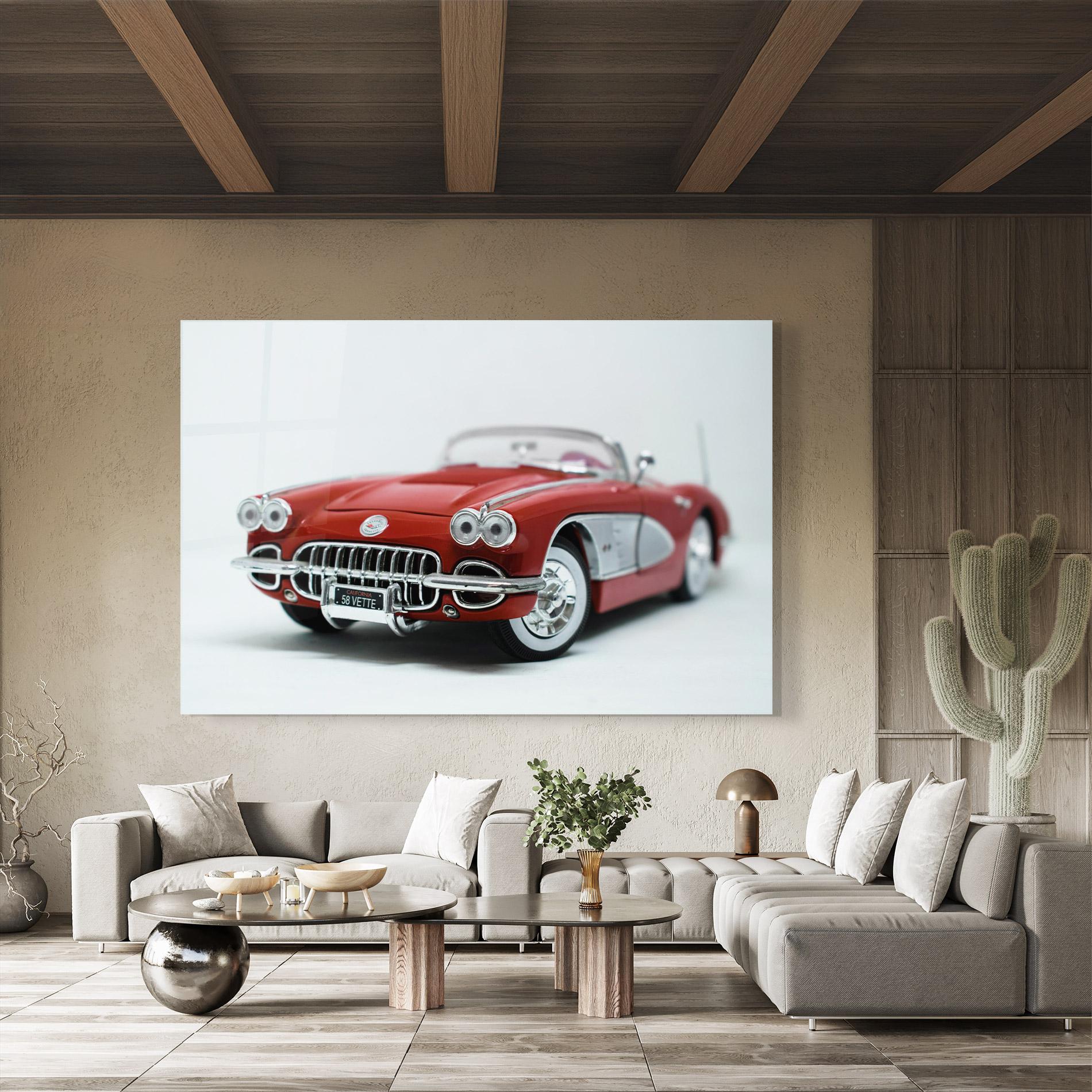 Glasbild Vintage Red Car mockup 8
