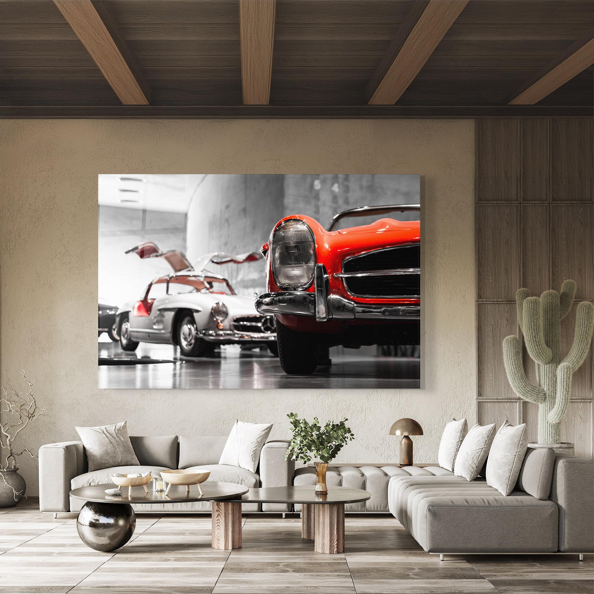 Glasbild Vintage Red White mockup 8