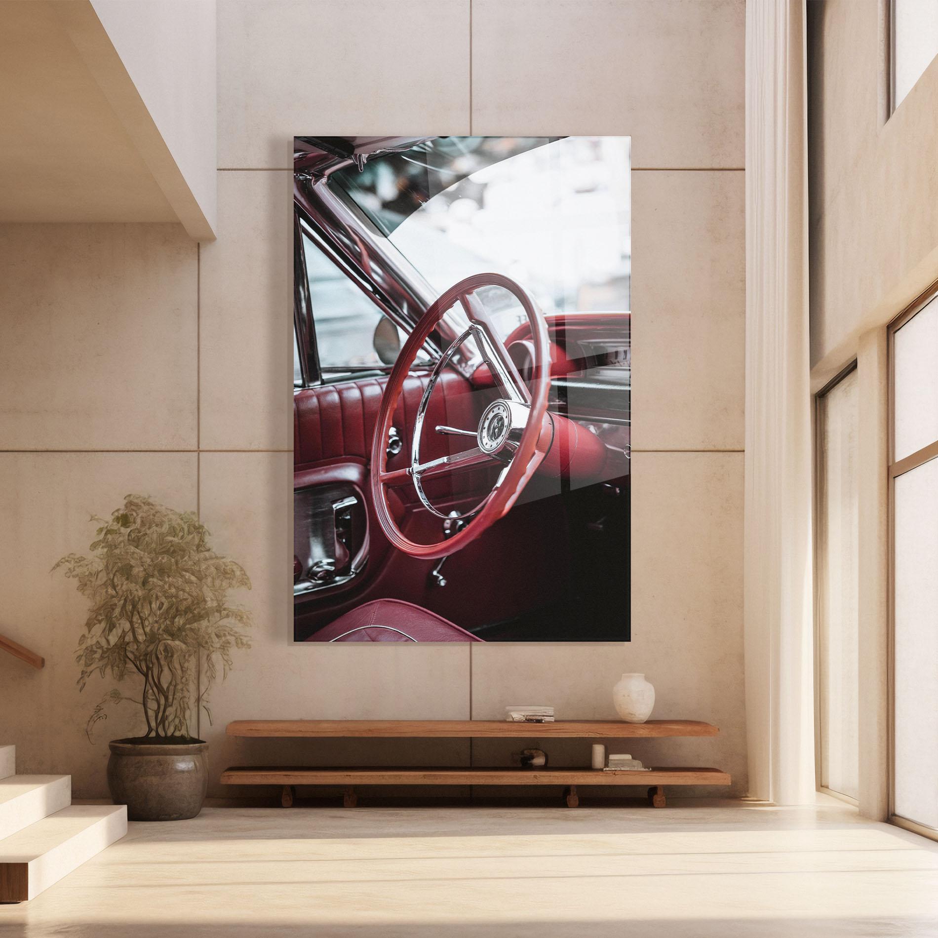 Glasbild Red Steering Wheel mockup 8