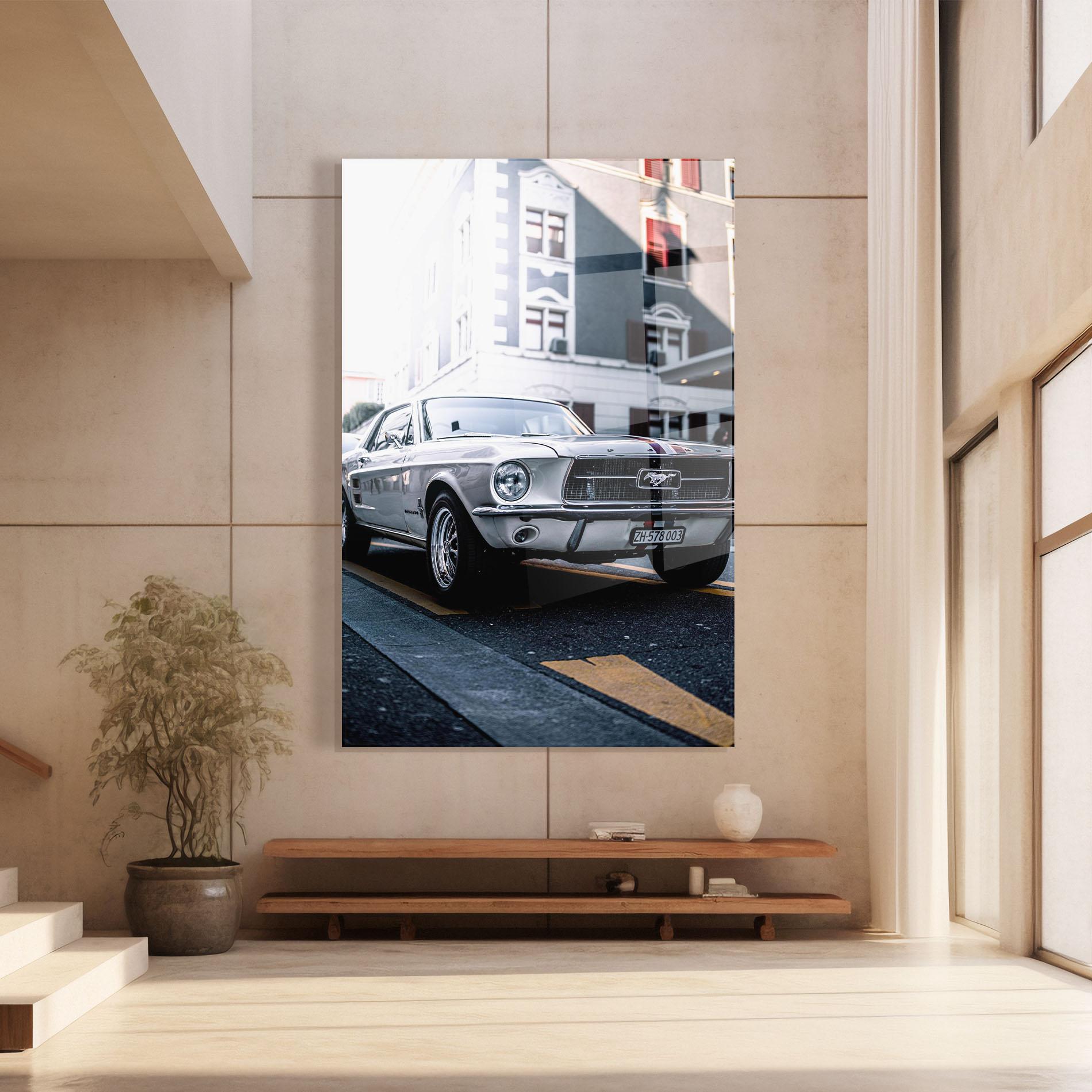 Glasbild Vintage White Car mockup 8