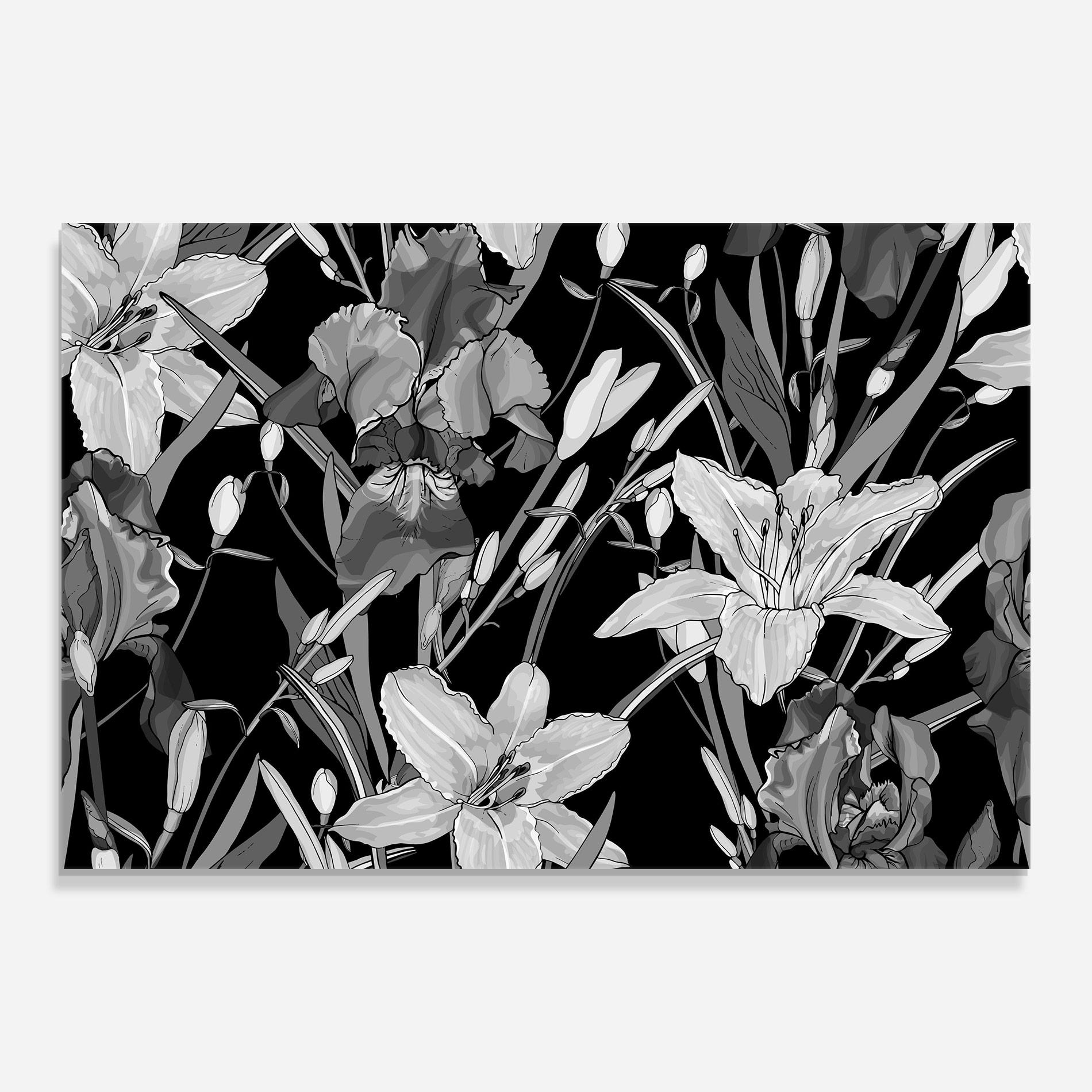 Glasbild Grey Flowers Art mockup 0