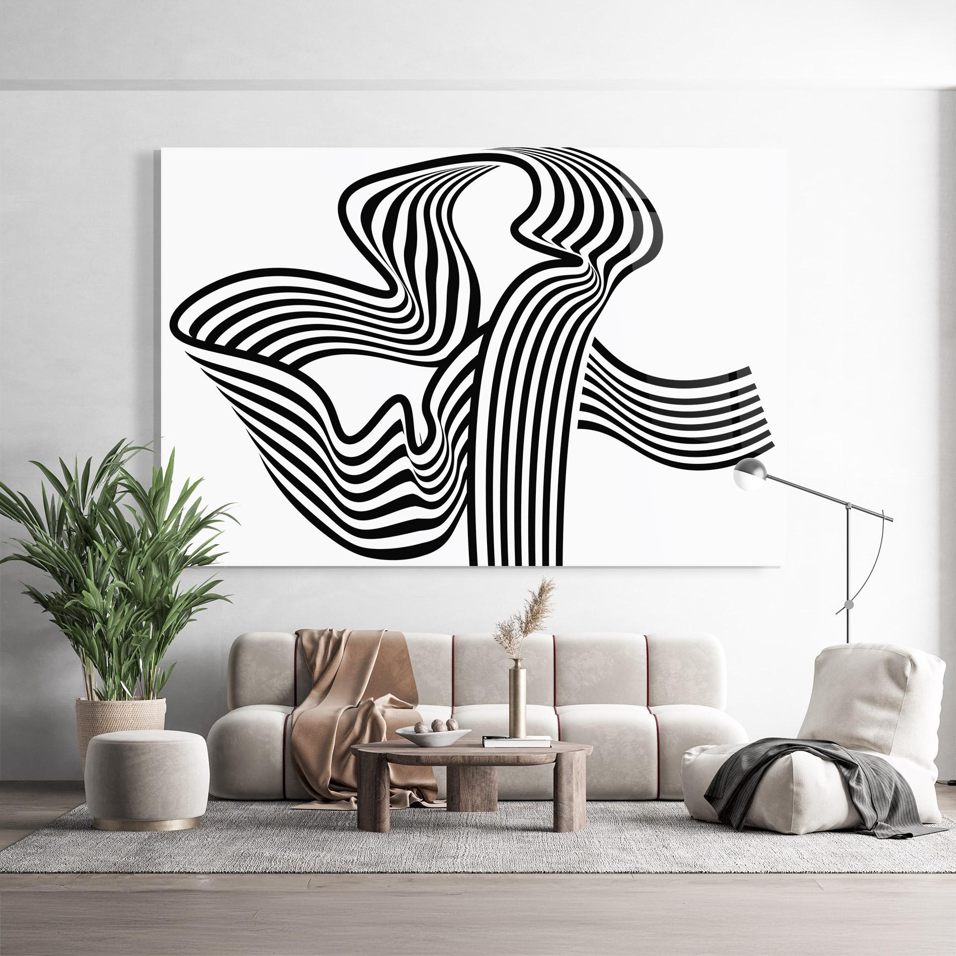Glasbild Black White Wave mockup 9