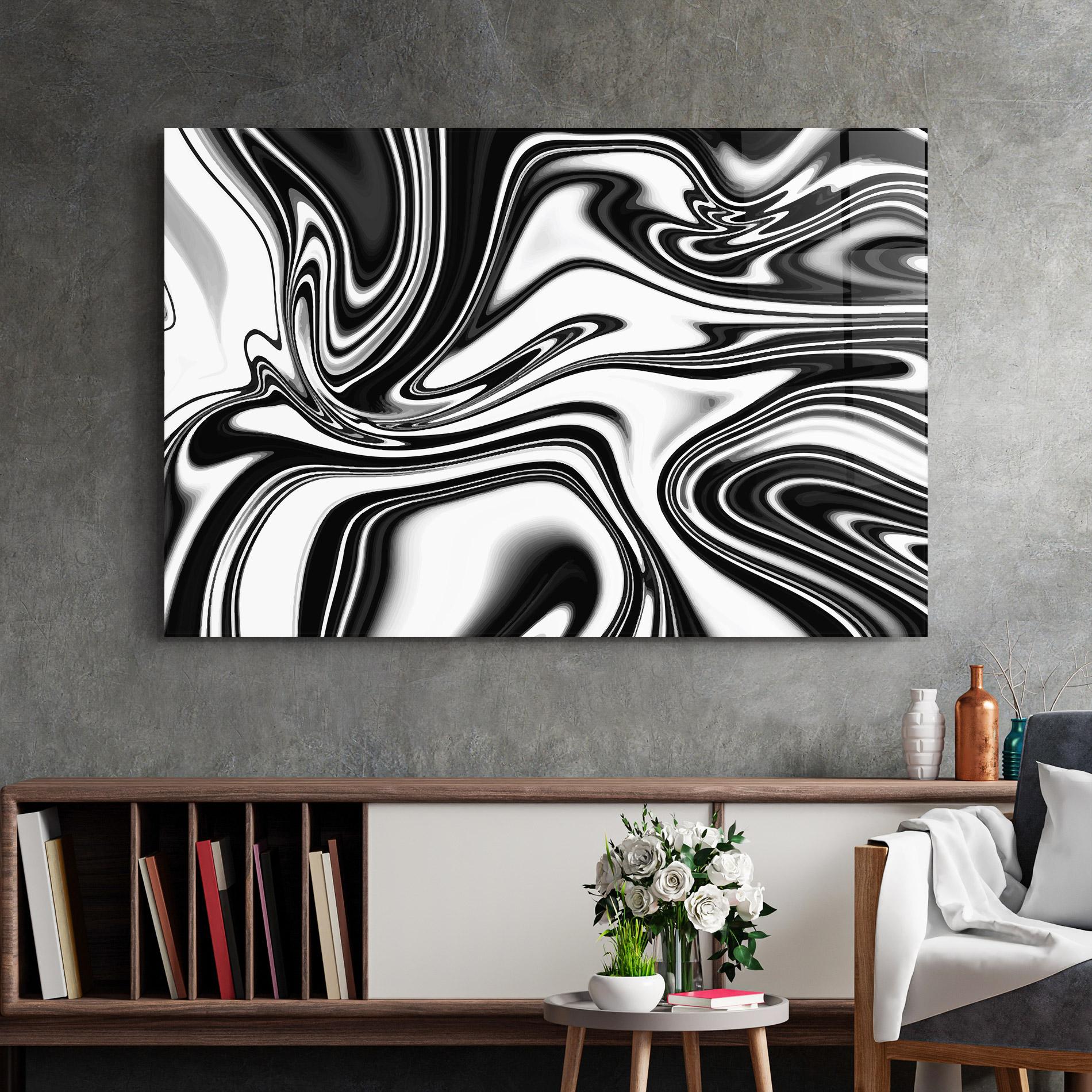 Glasbild Black White Liquid mockup 2