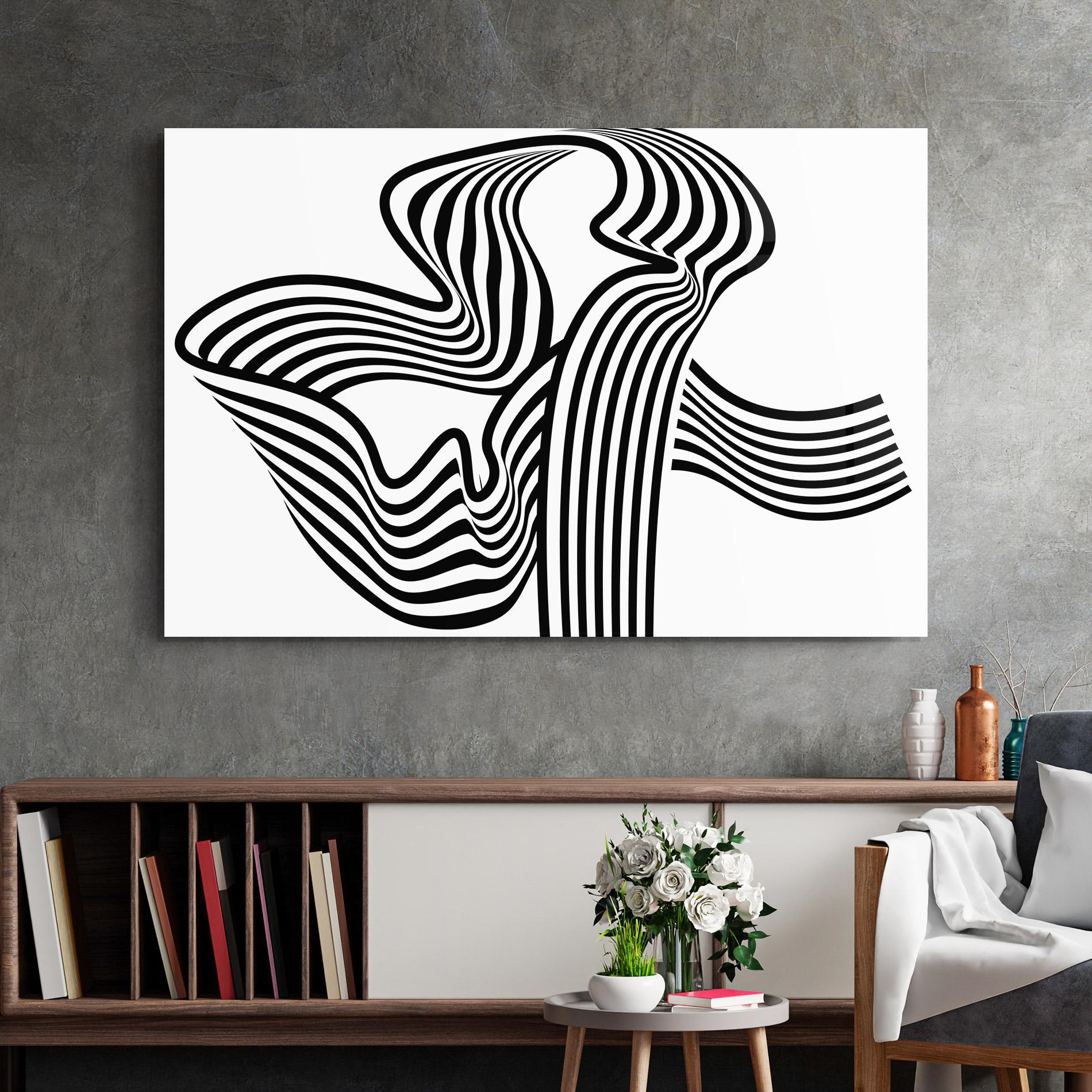 Glasbild Black White Wave mockup 2