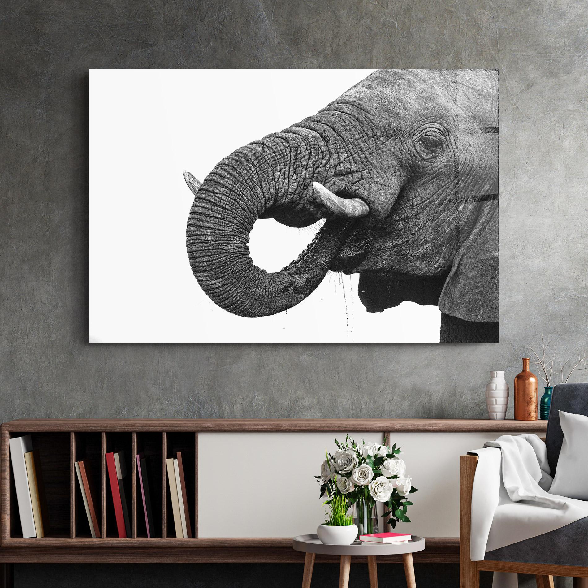 Glasbild Elephant Drinking mockup 2