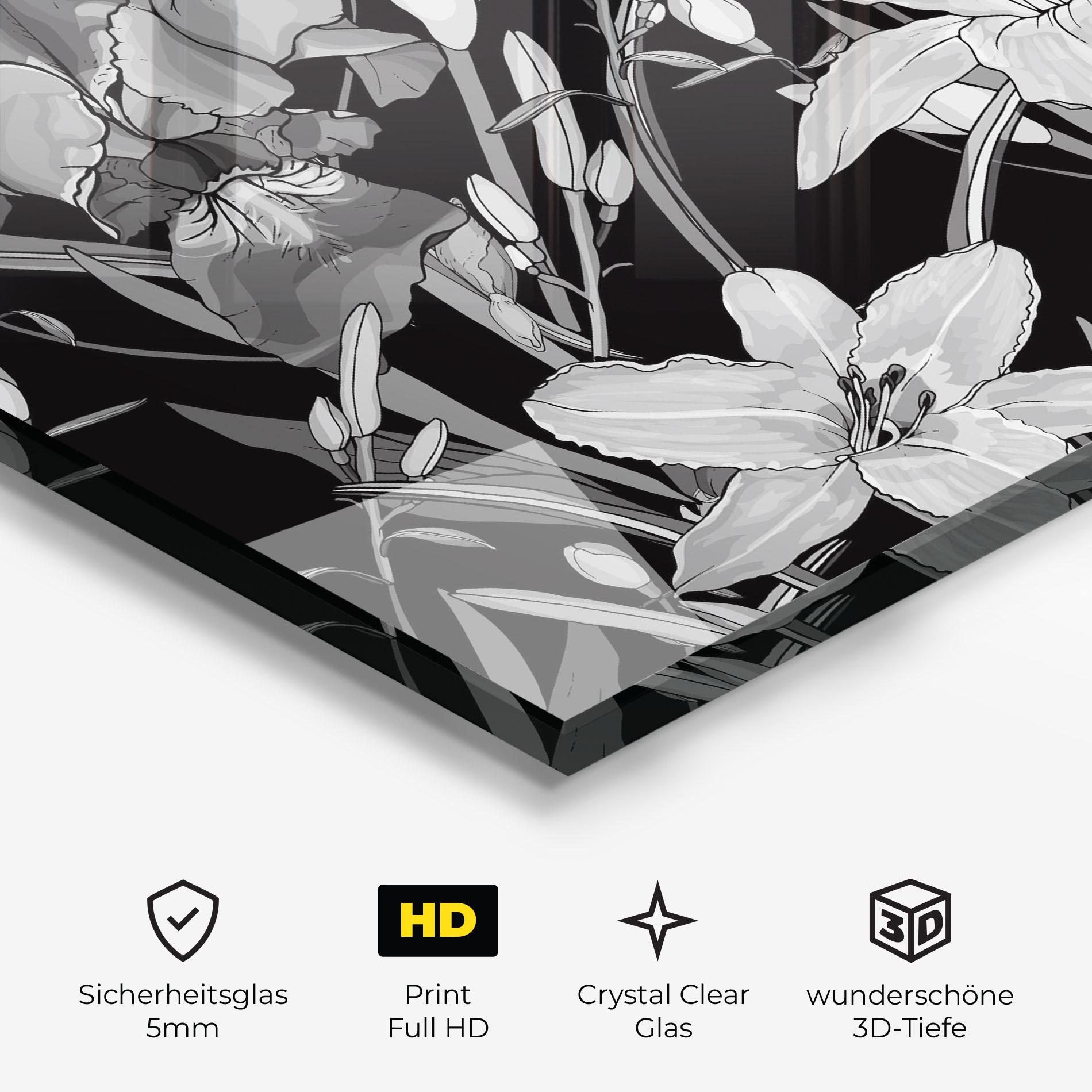 Glasbild Grey Flowers Art mockup 3