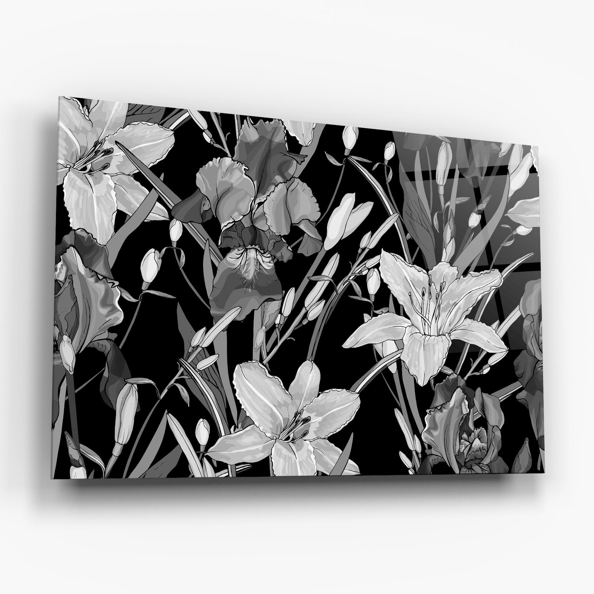 Glasbild Grey Flowers Art mockup 6
