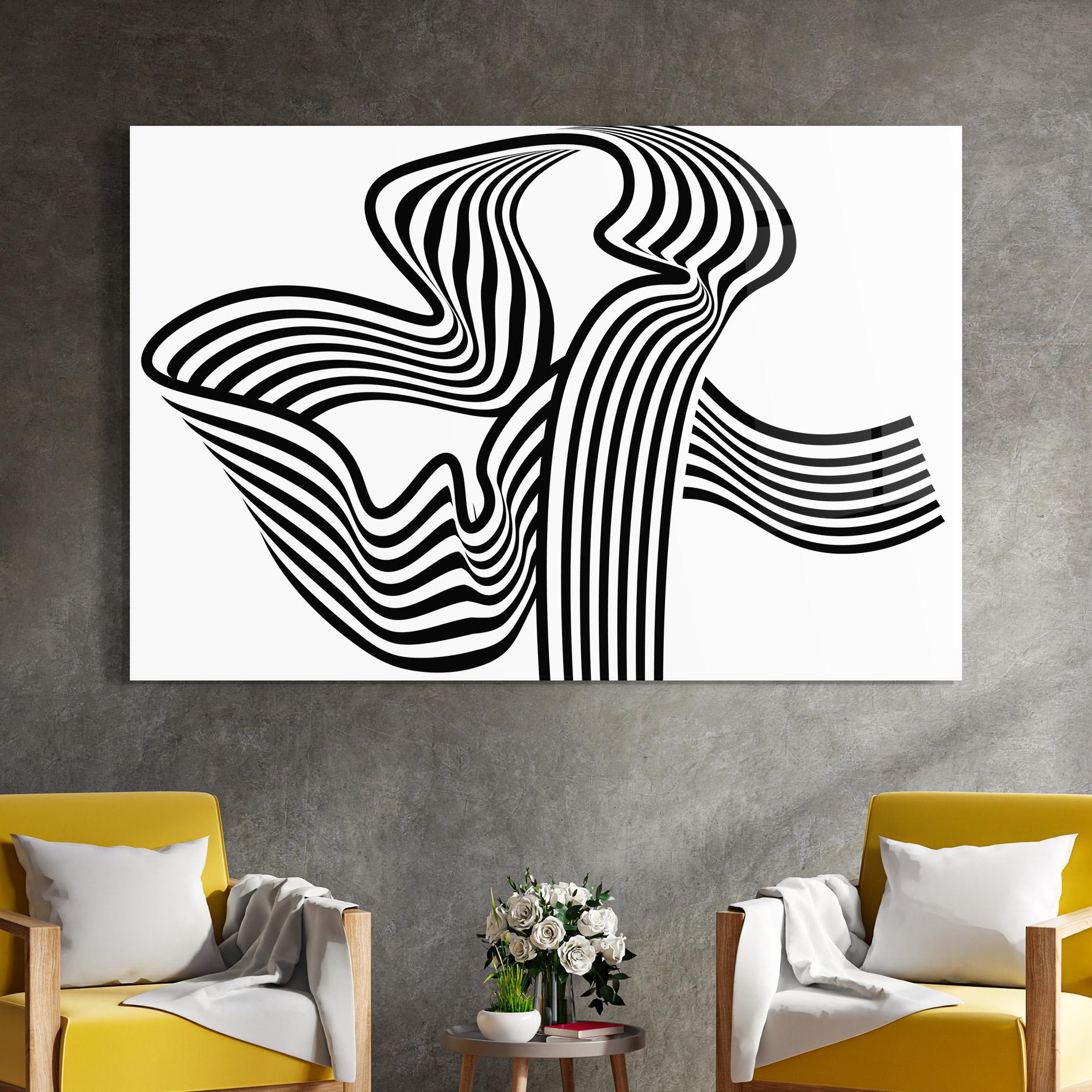 Glasbild Black White Wave mockup 4