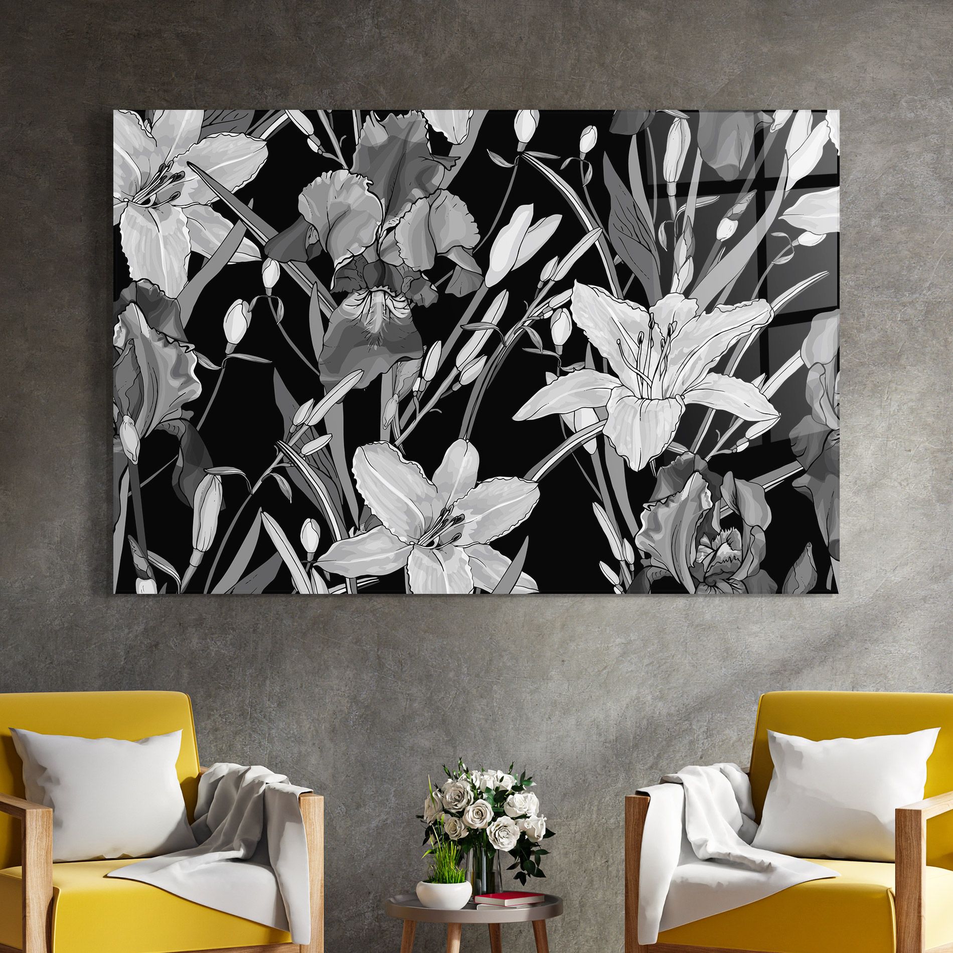 Grey Flowers Art mockup 4