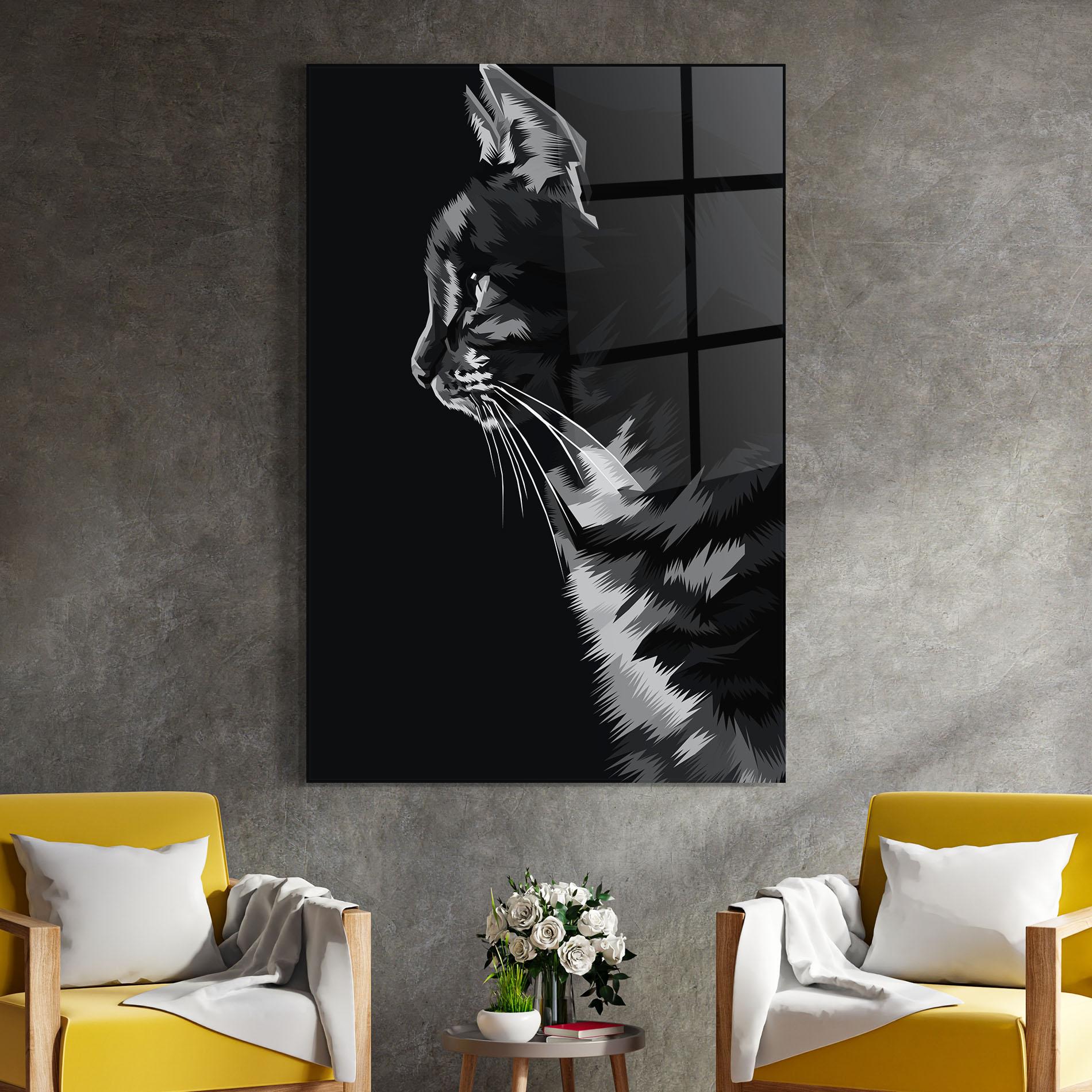 Glasbild Black Grey Cat mockup 4