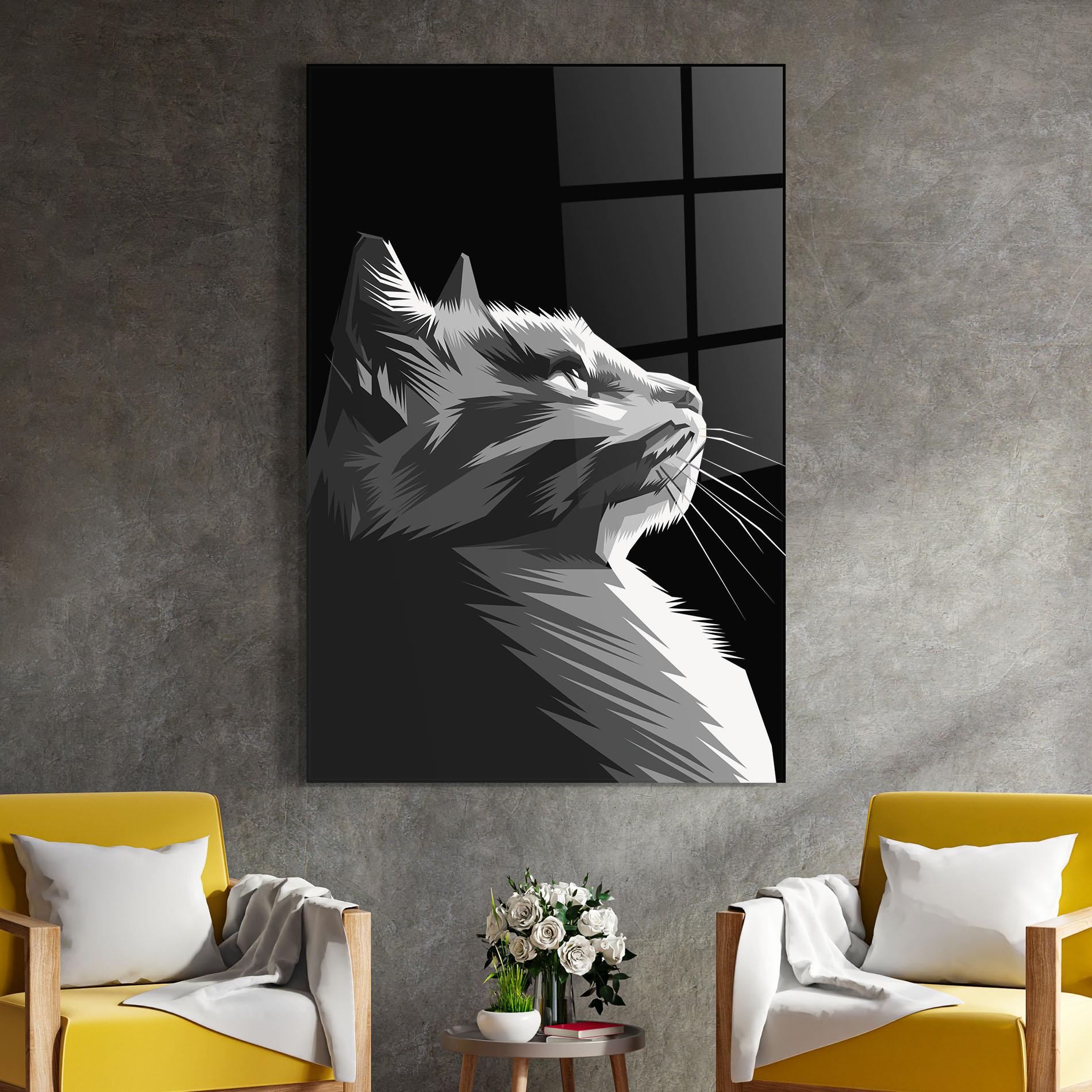 Glasbild Grey Cat On Black mockup 4