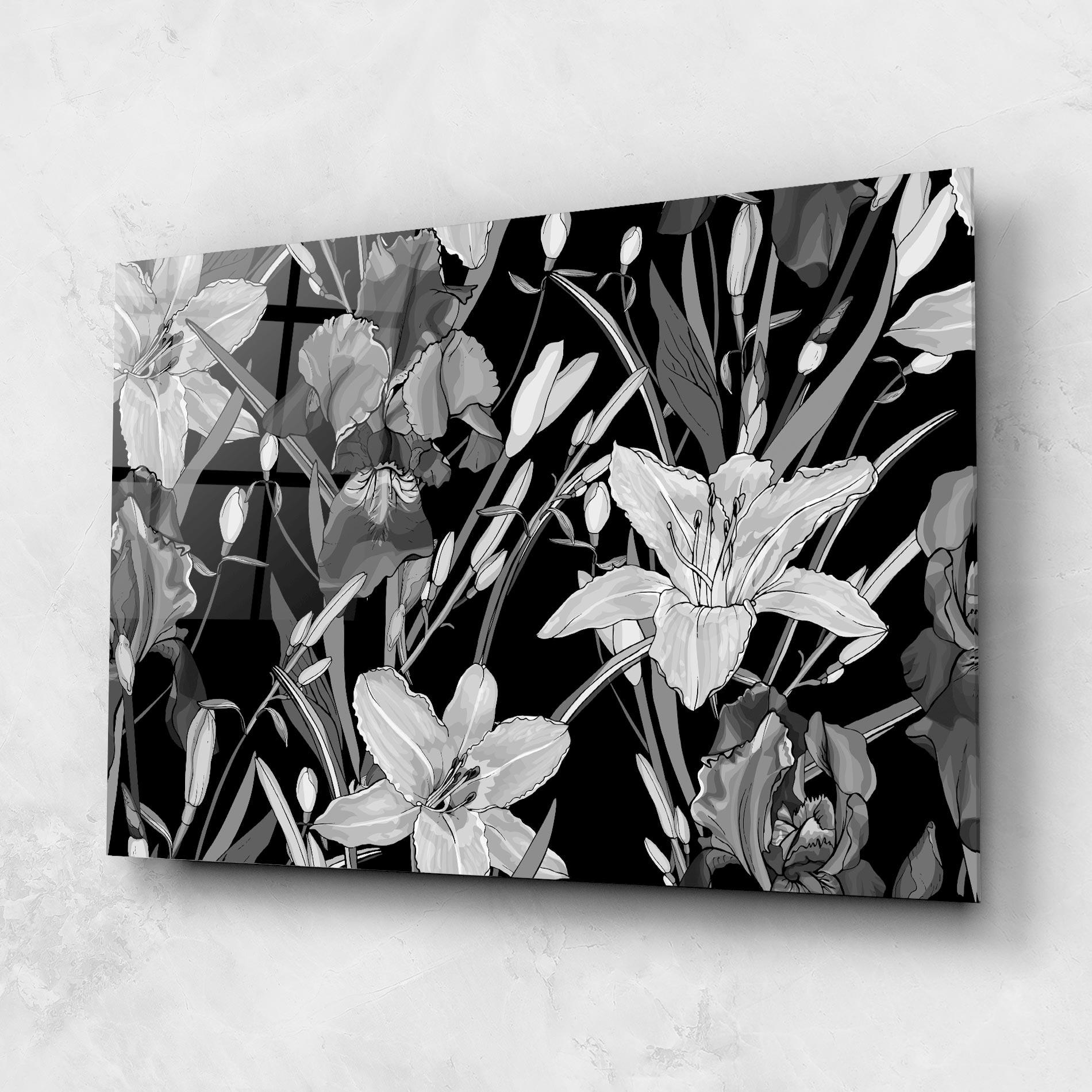 Glasbild Grey Flowers Art mockup 1