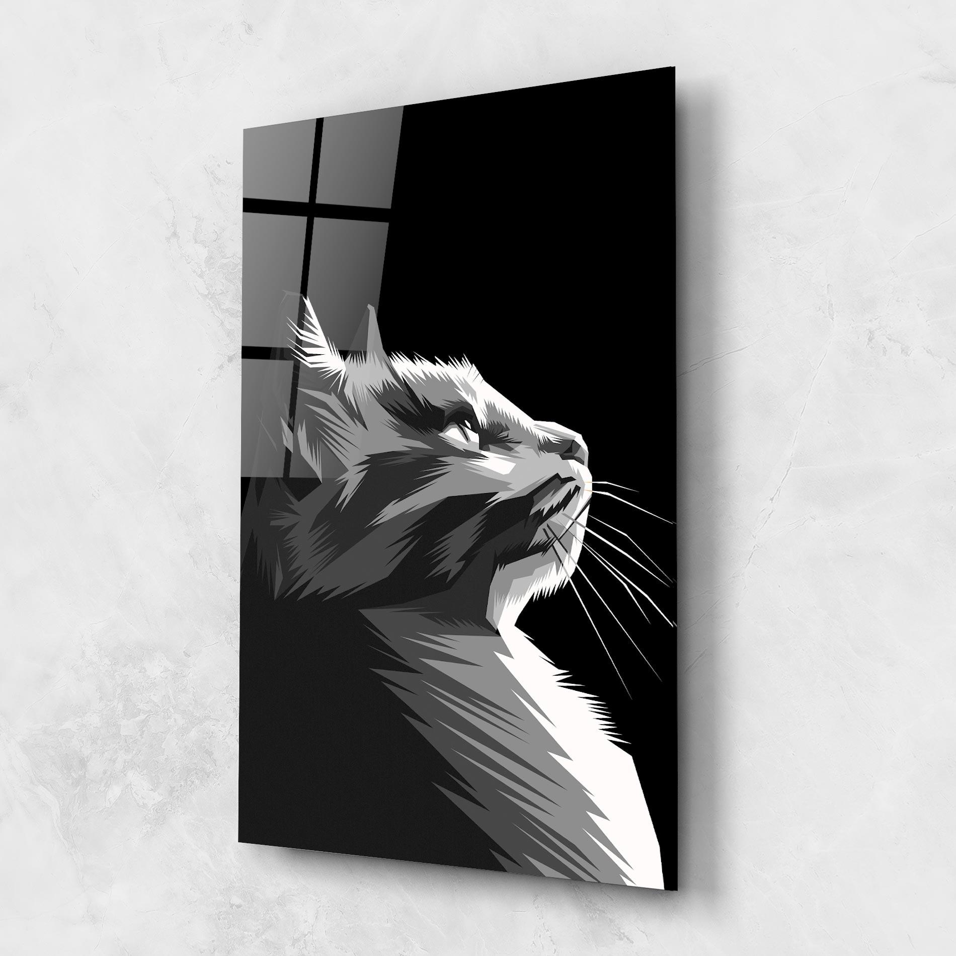 Glasbild Grey Cat On Black mockup 1