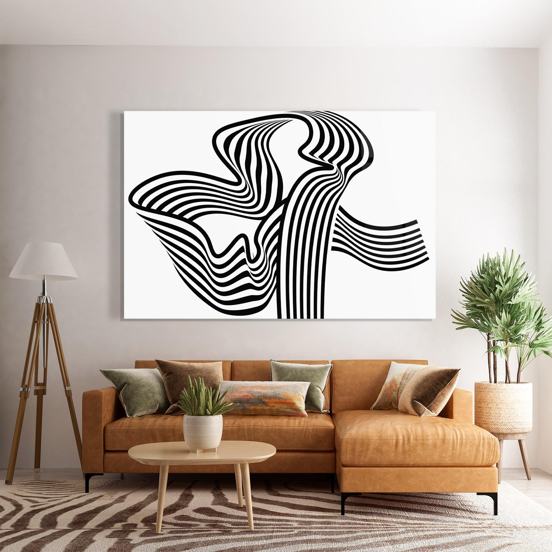 Glasbild Black White Wave mockup 7