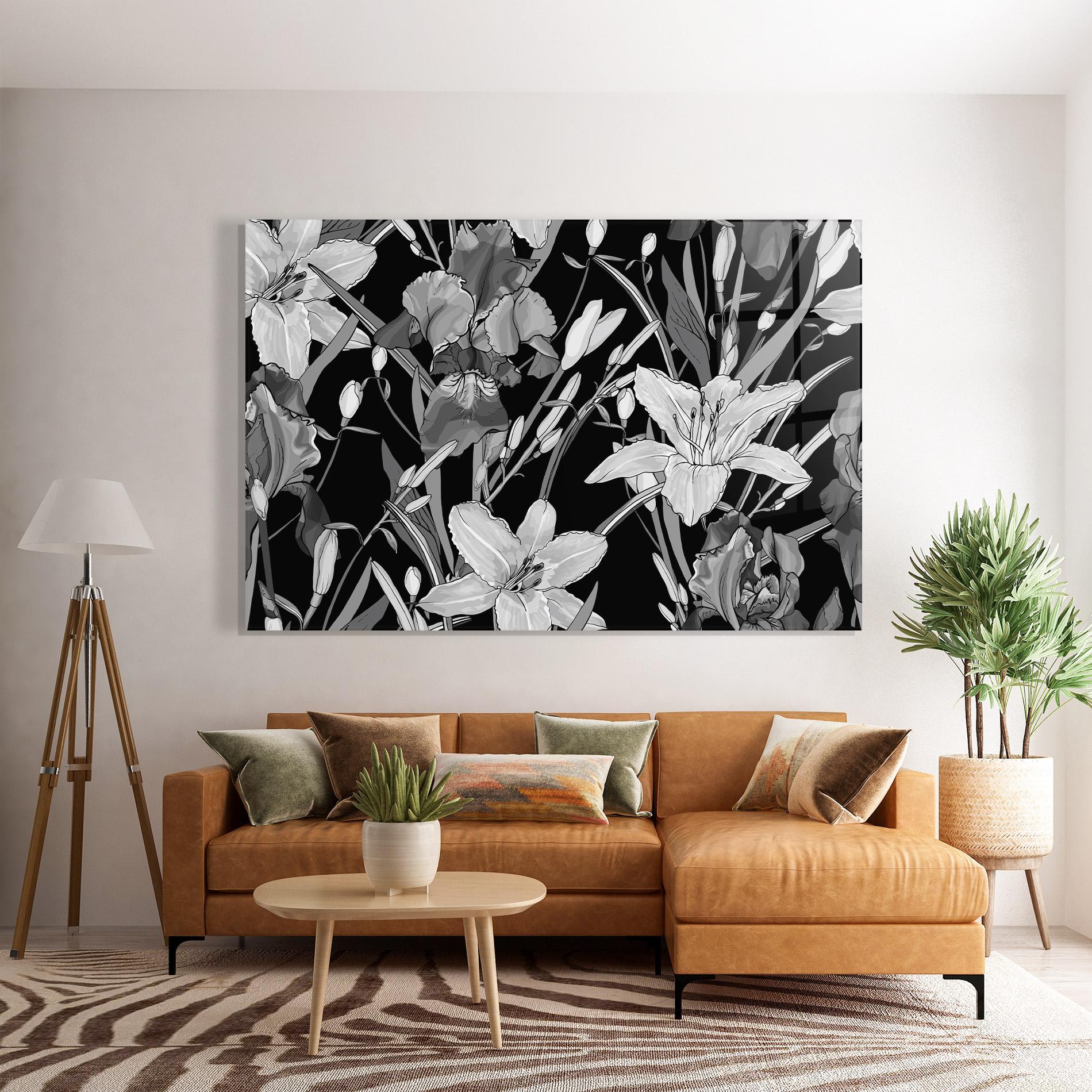Glasbild Grey Flowers Art mockup 7