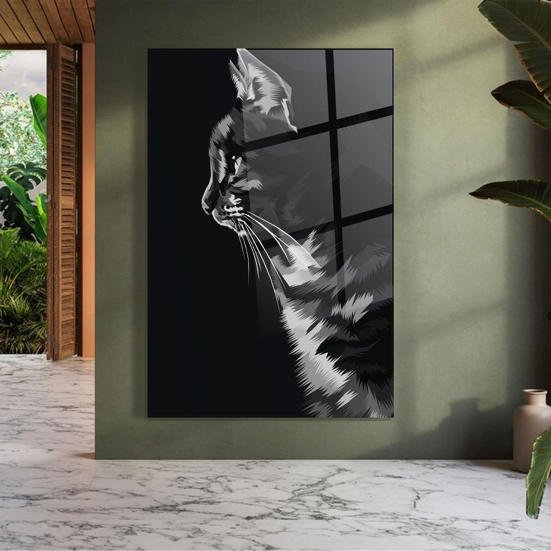 Glasbild Black Grey Cat mockup 7