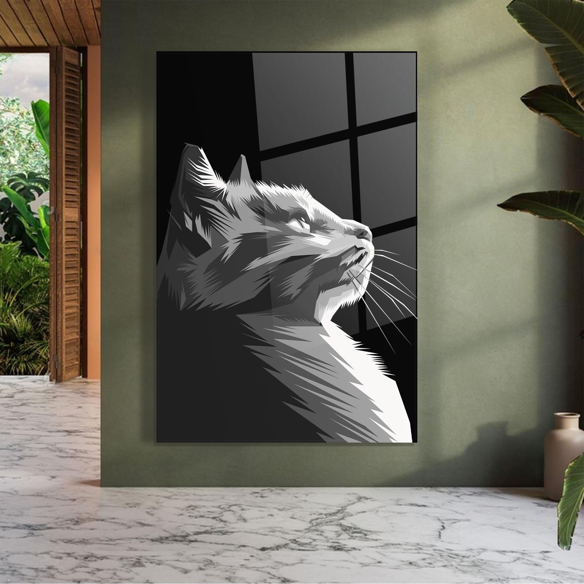 Glasbild Grey Cat On Black mockup 7