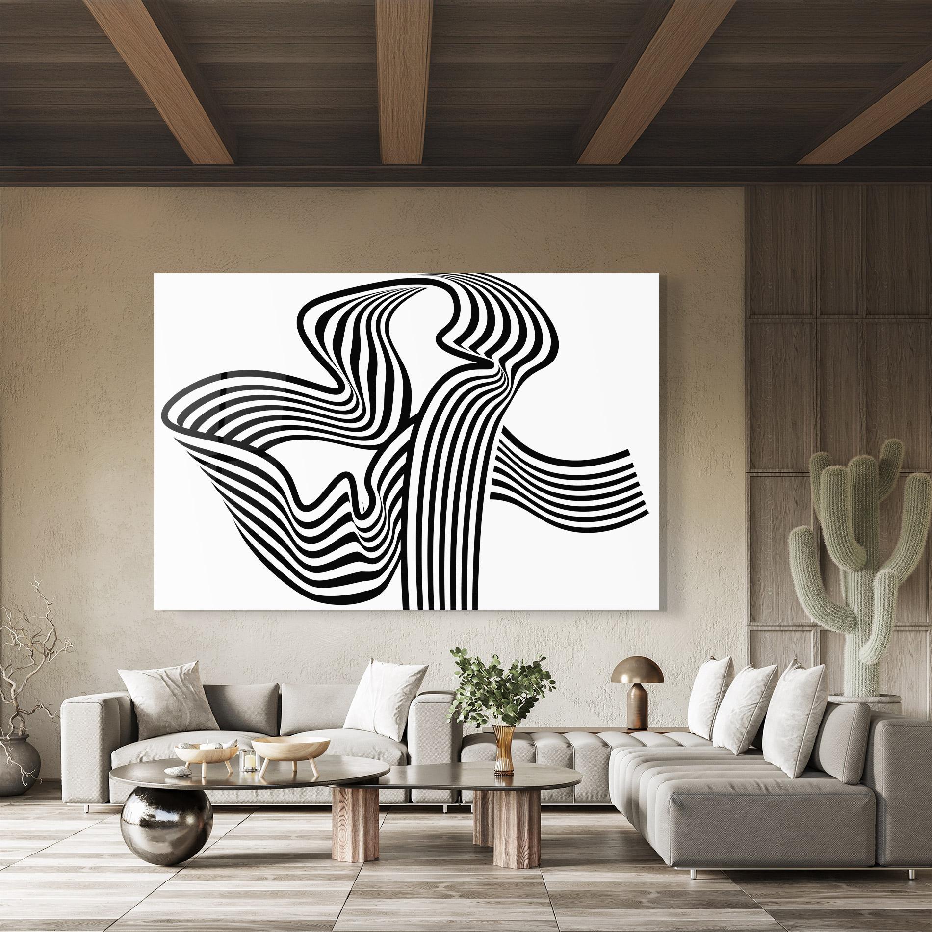 Glasbild Black White Wave mockup 8