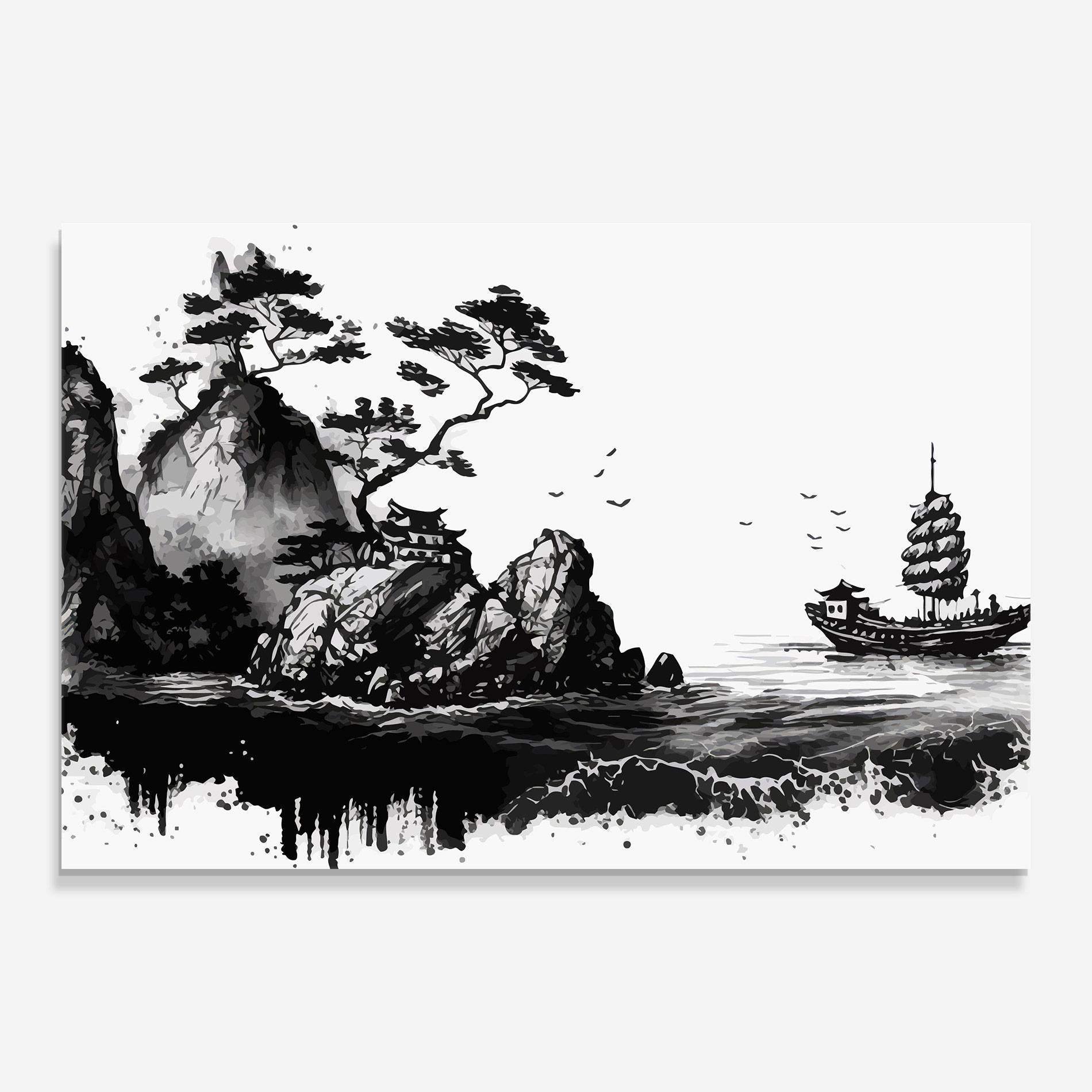 Glasbild Black Asian Mountain mockup 0
