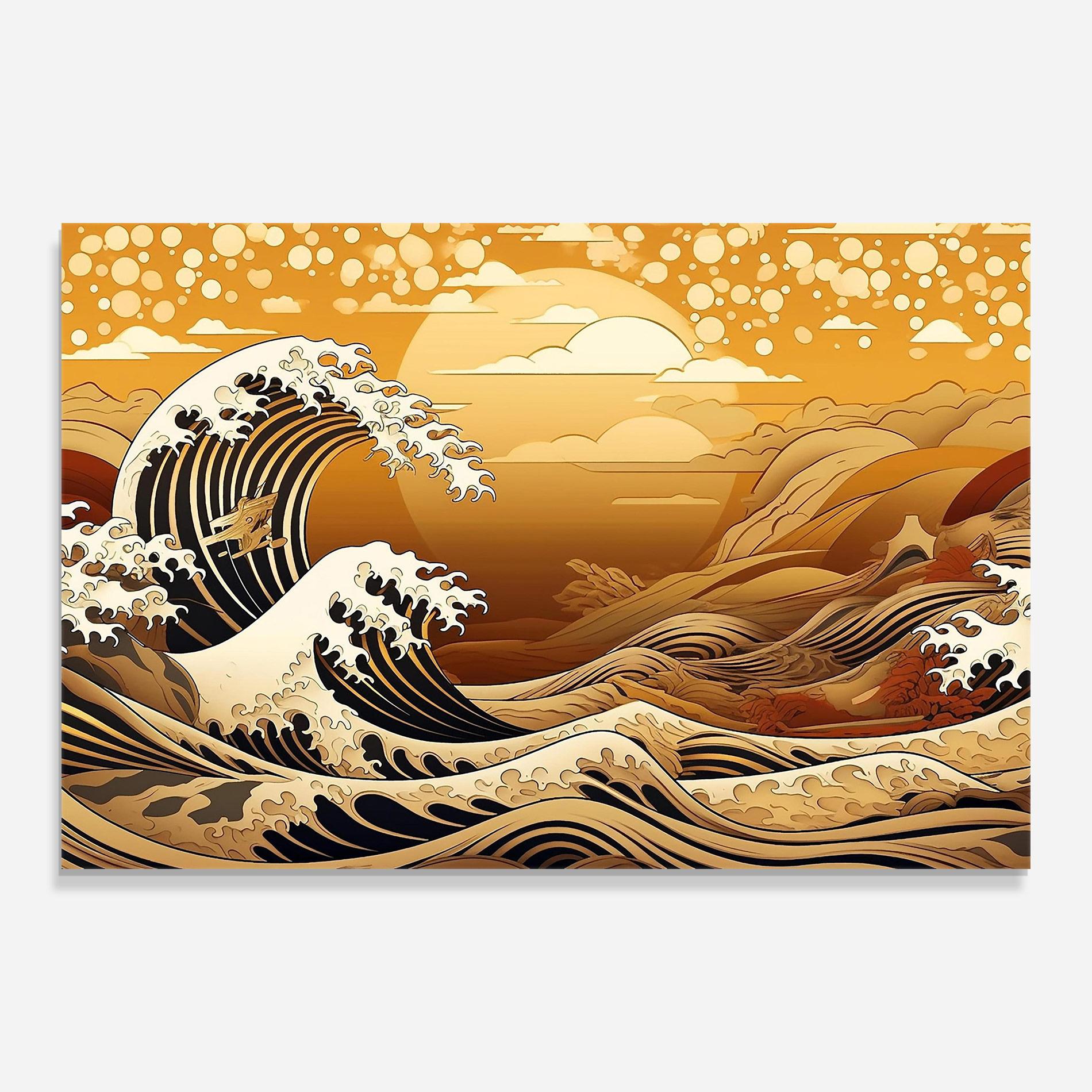 Glasbild Black Yellow Waves mockup 0