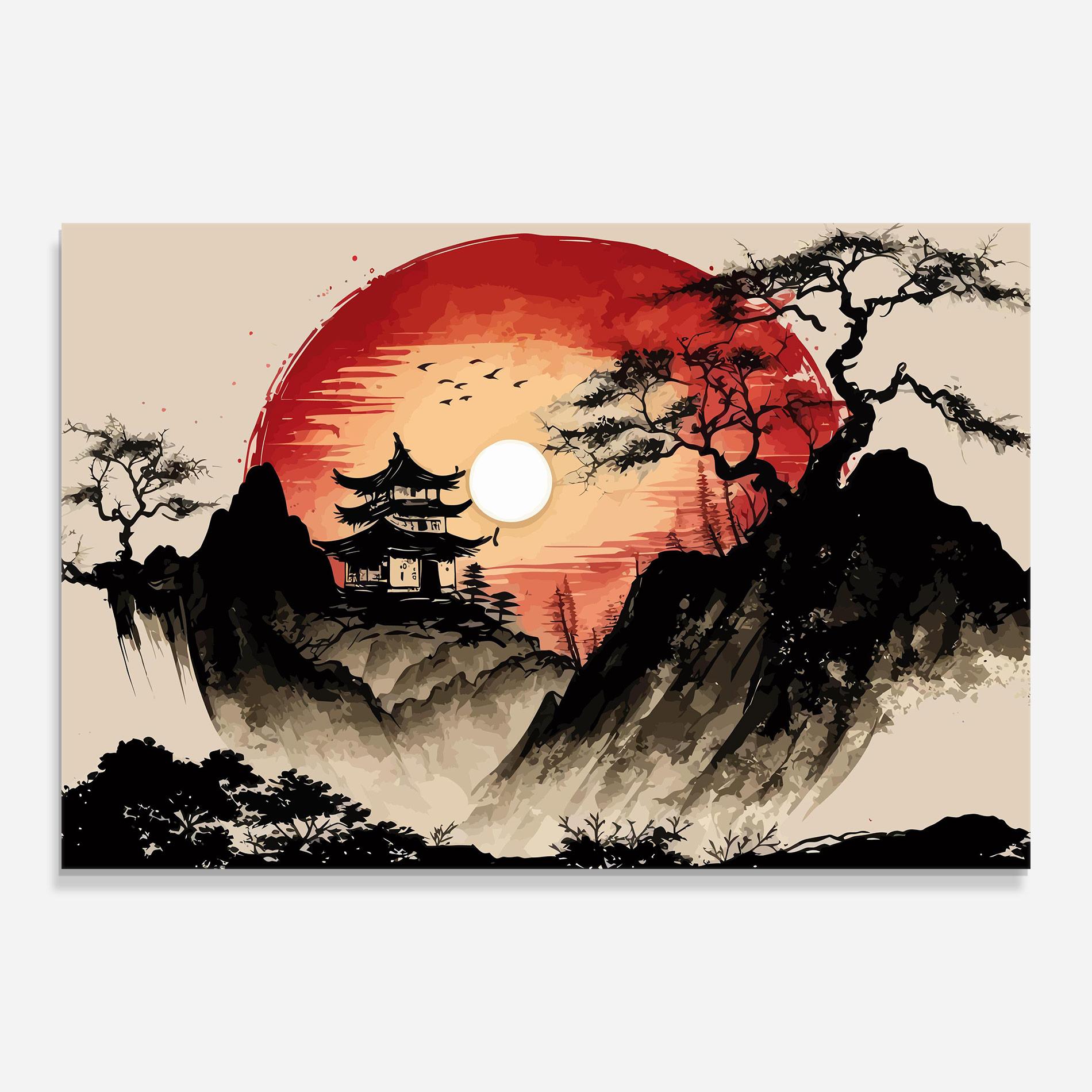 Glasbild Sunset Asian View mockup 0
