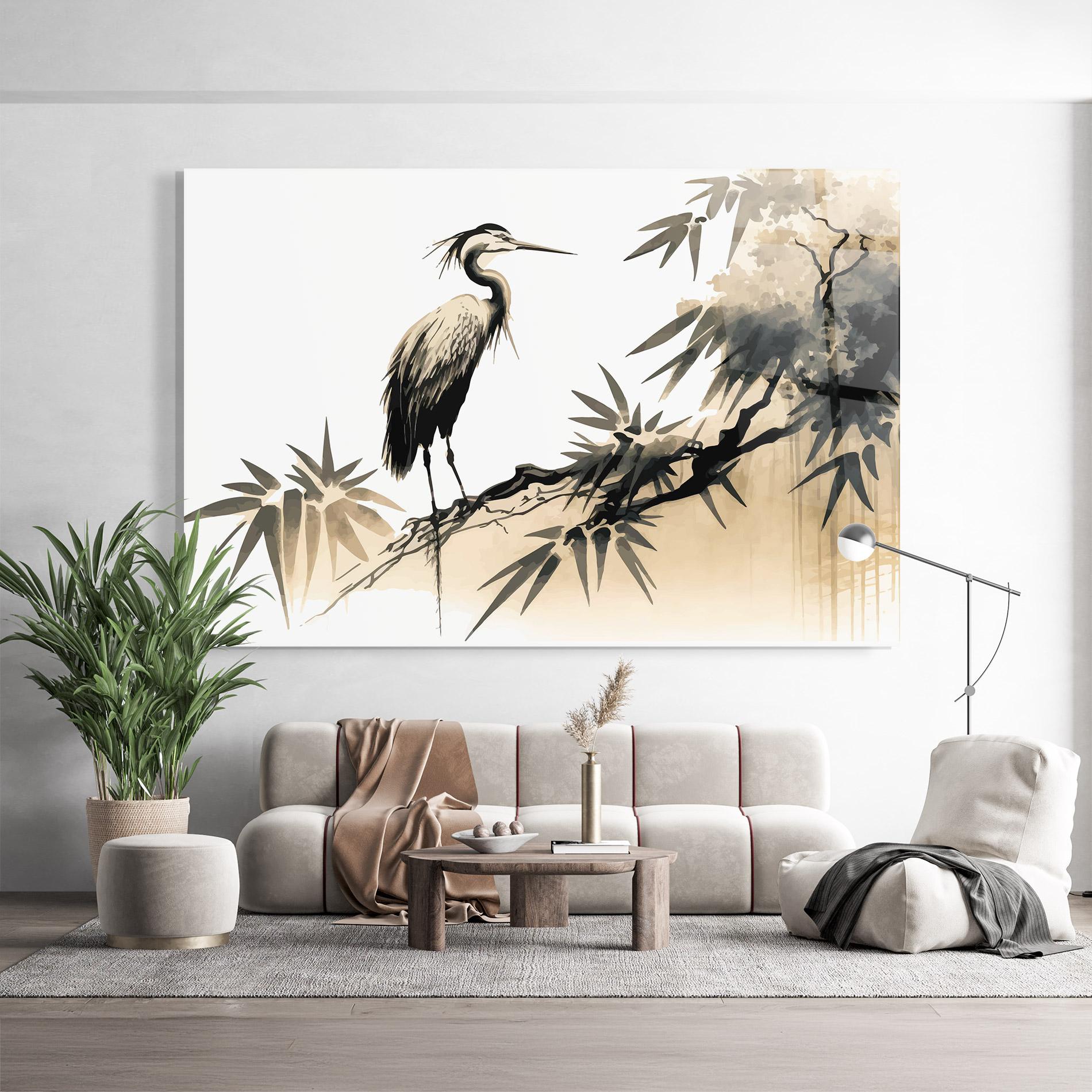 Glasbild Black Cream Bird Art mockup 9