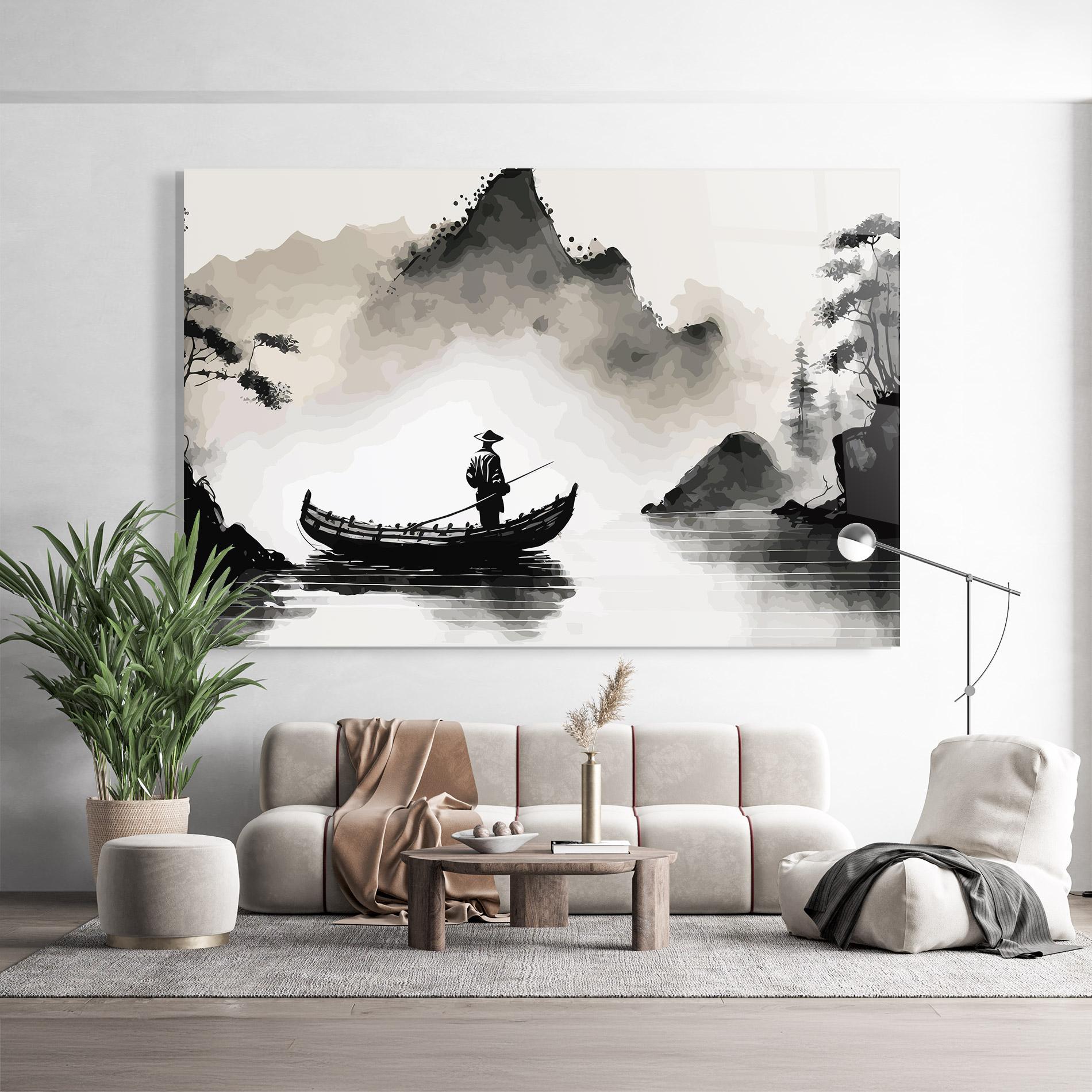 Glasbild Black Ink Boat mockup 9