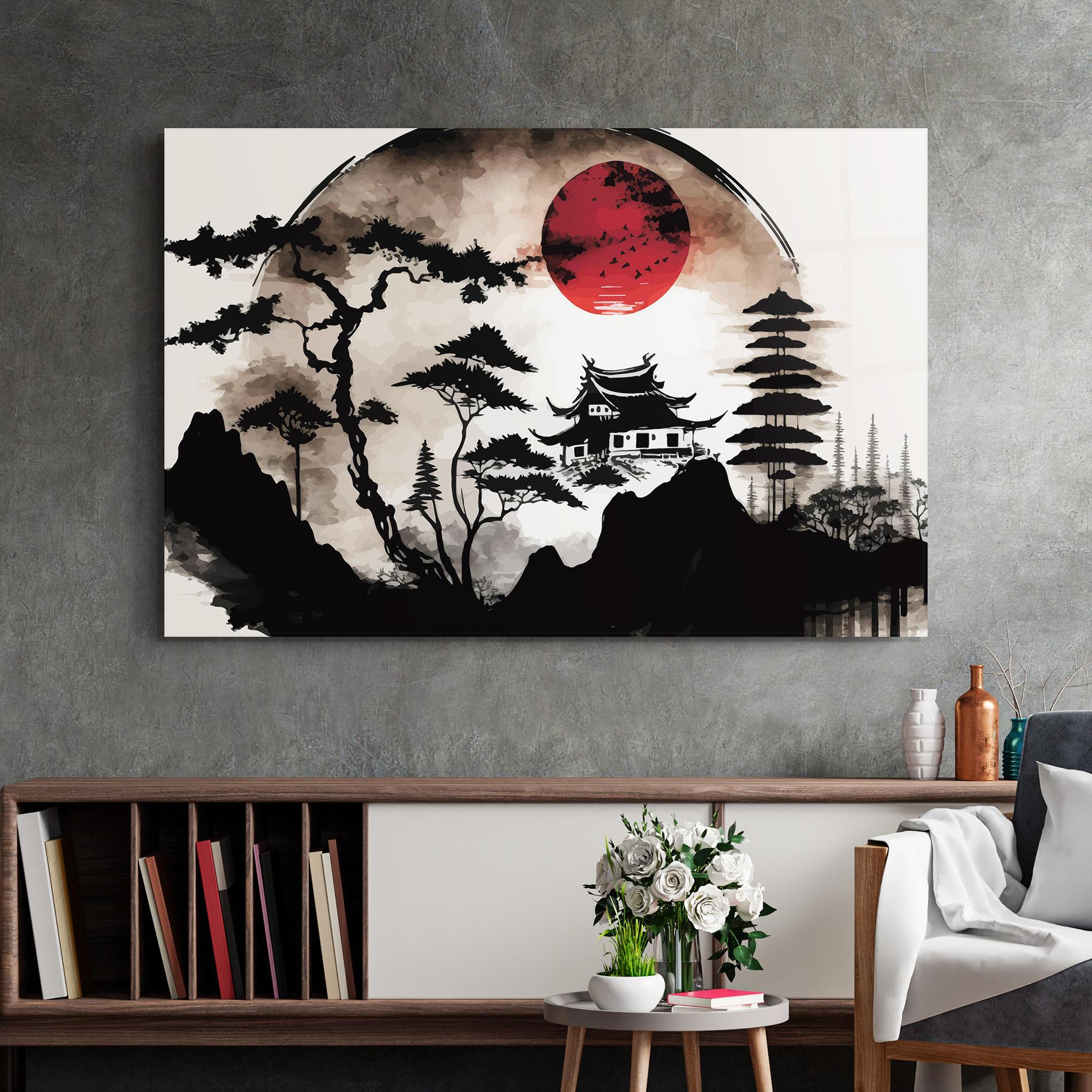 Glasbild Asian Red Moon mockup 2
