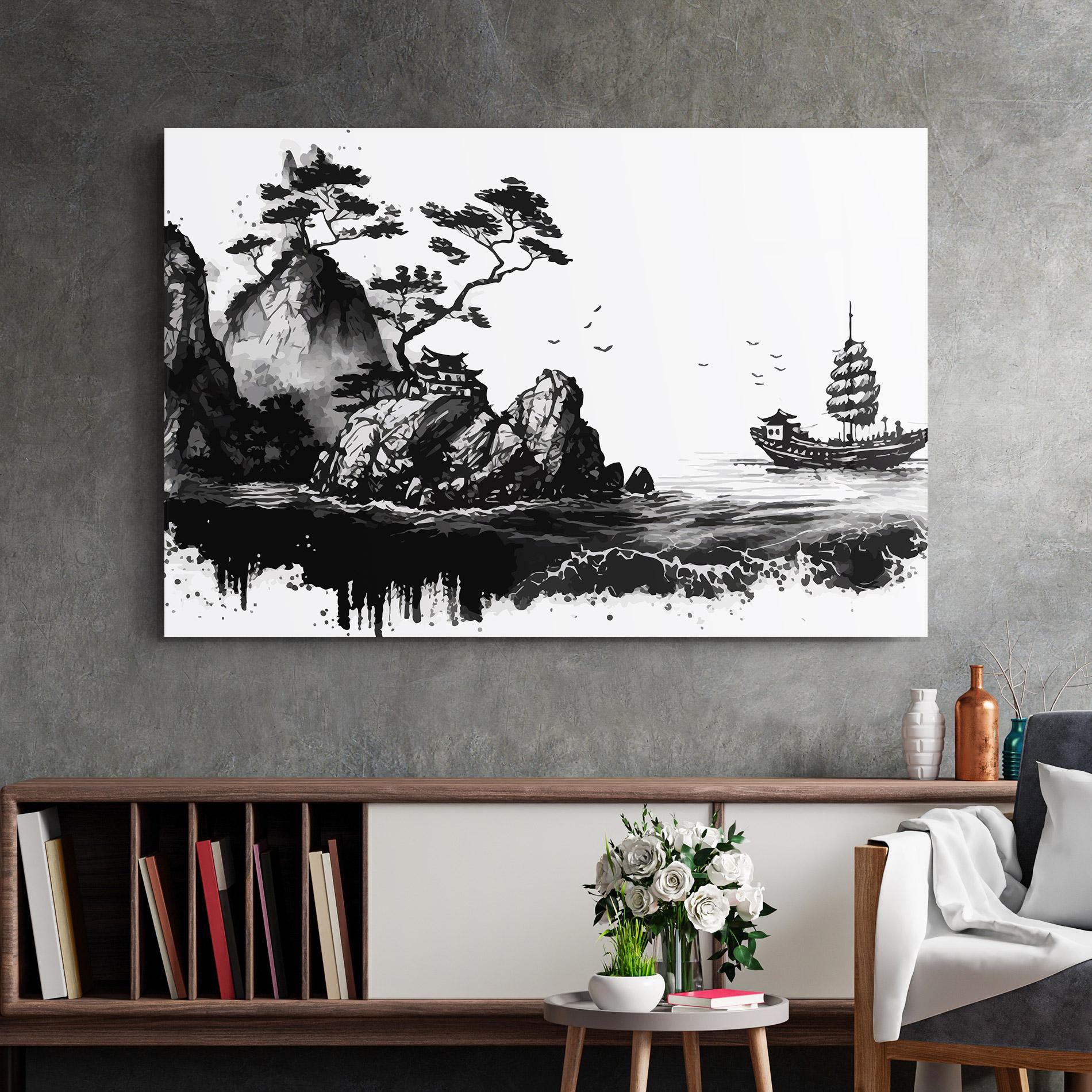 Glasbild Black Asian Mountain mockup 2