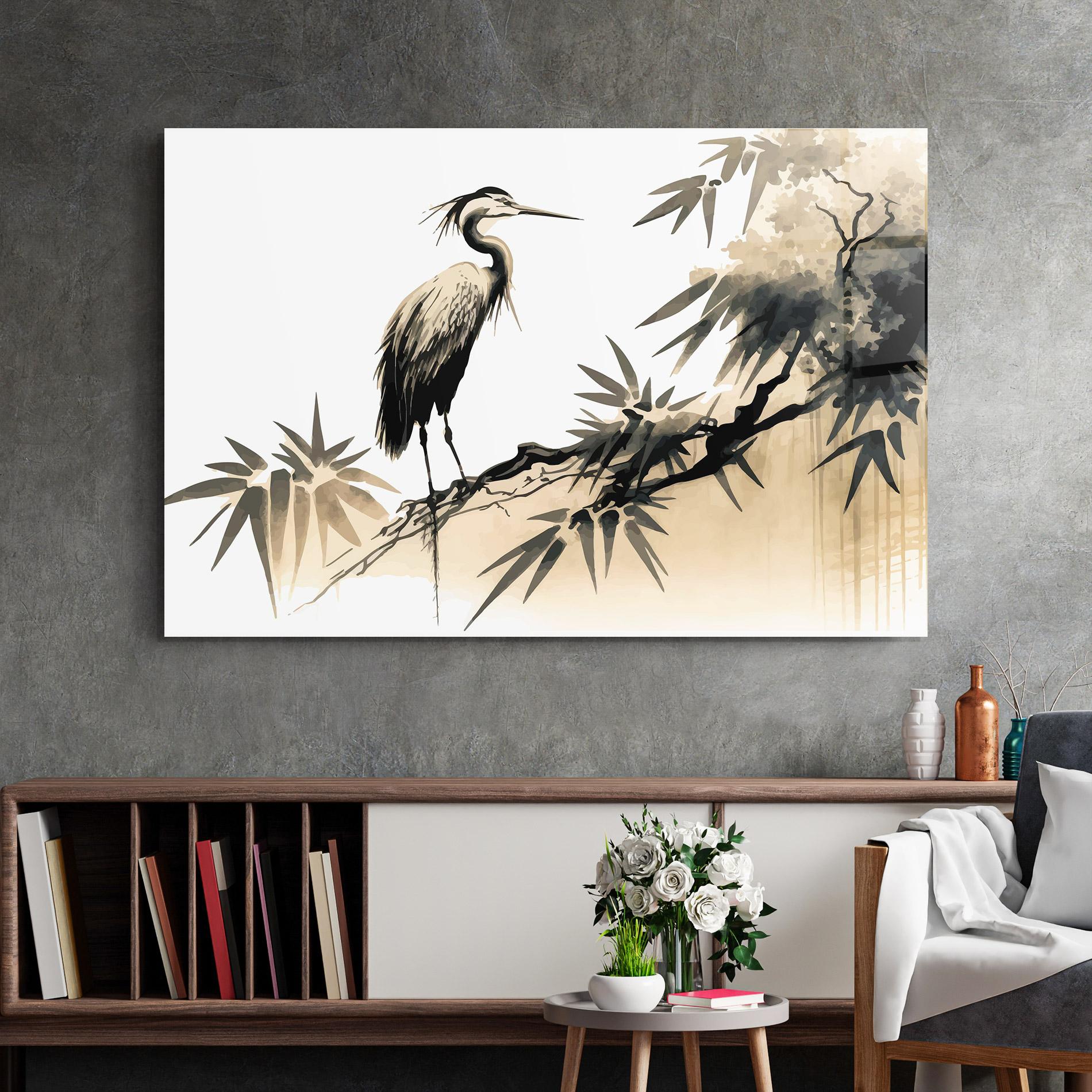 Glasbild Black Cream Bird Art mockup 2