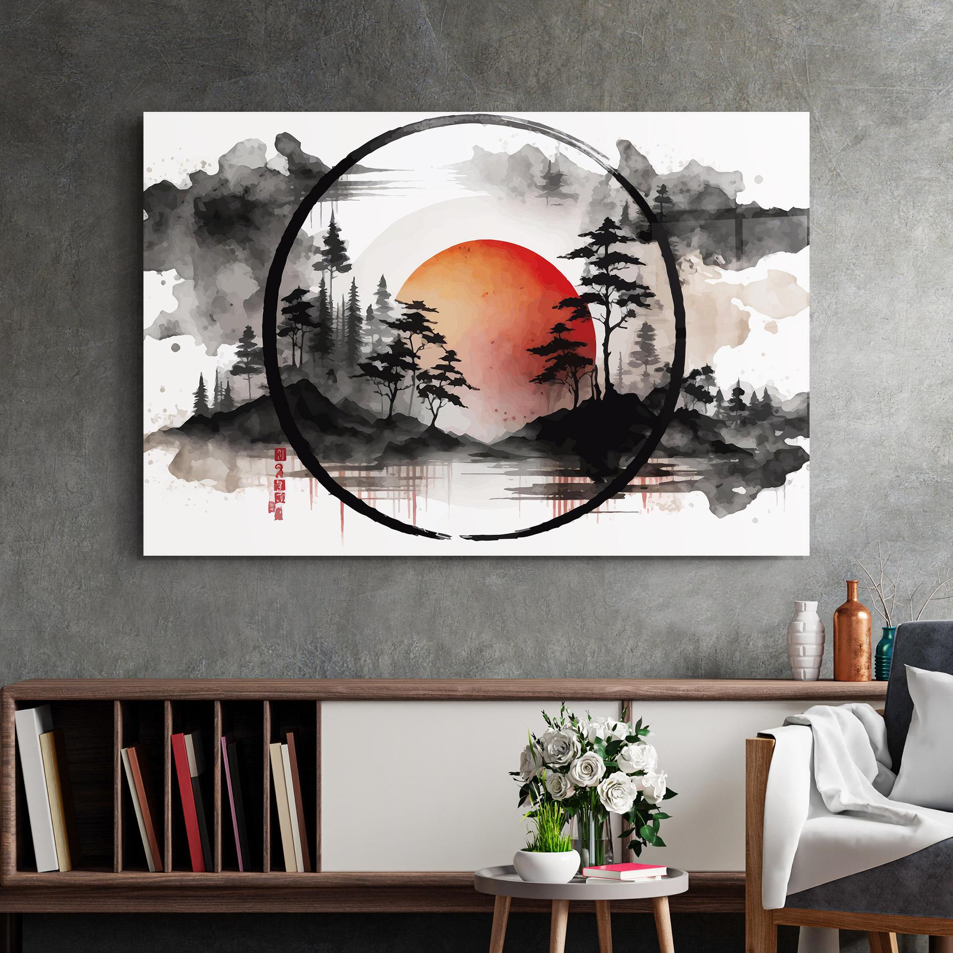 Glasbild Orange Sun Forest mockup 2