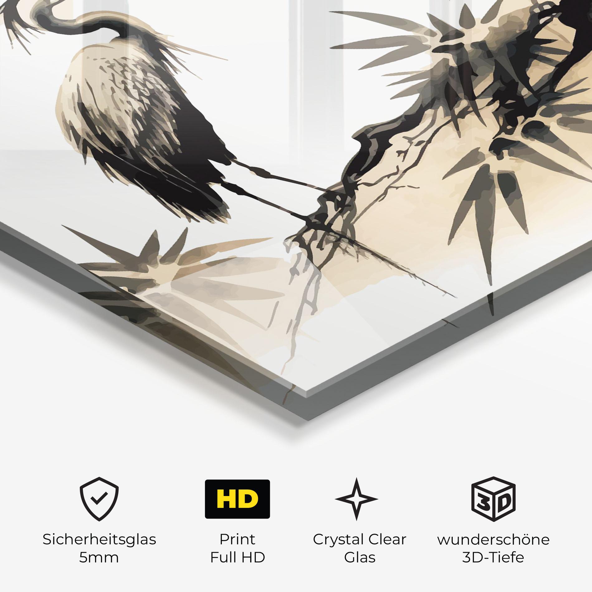 Glasbild Black Cream Bird Art mockup 3