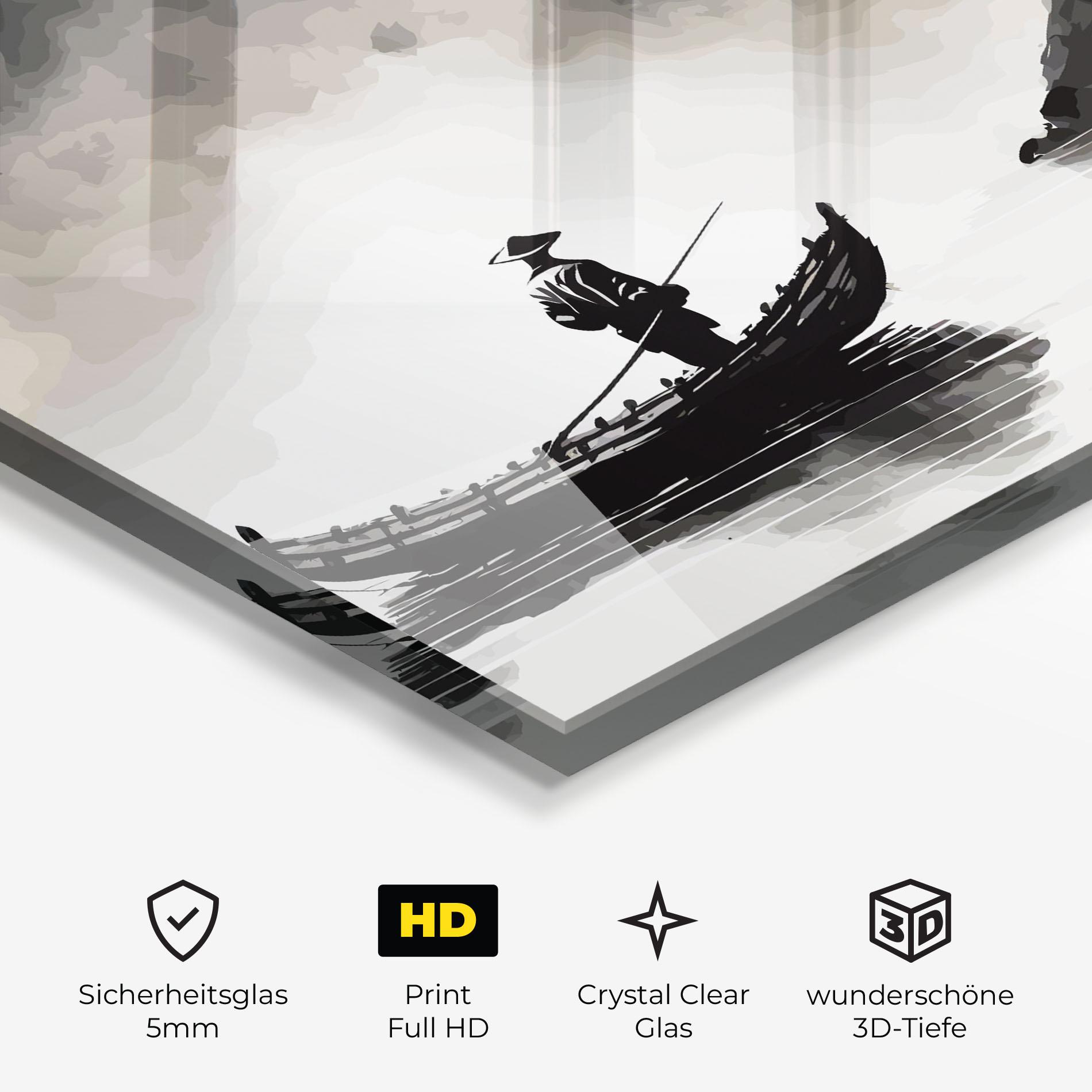 Glasbild Black Ink Boat mockup 3
