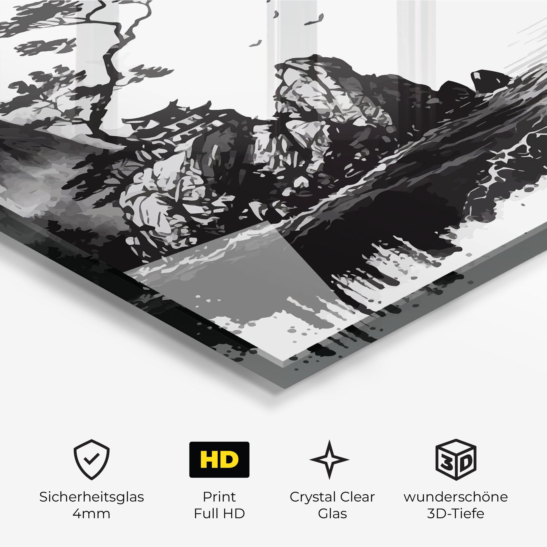 Glasbild Black Asian Mountain mockup 3