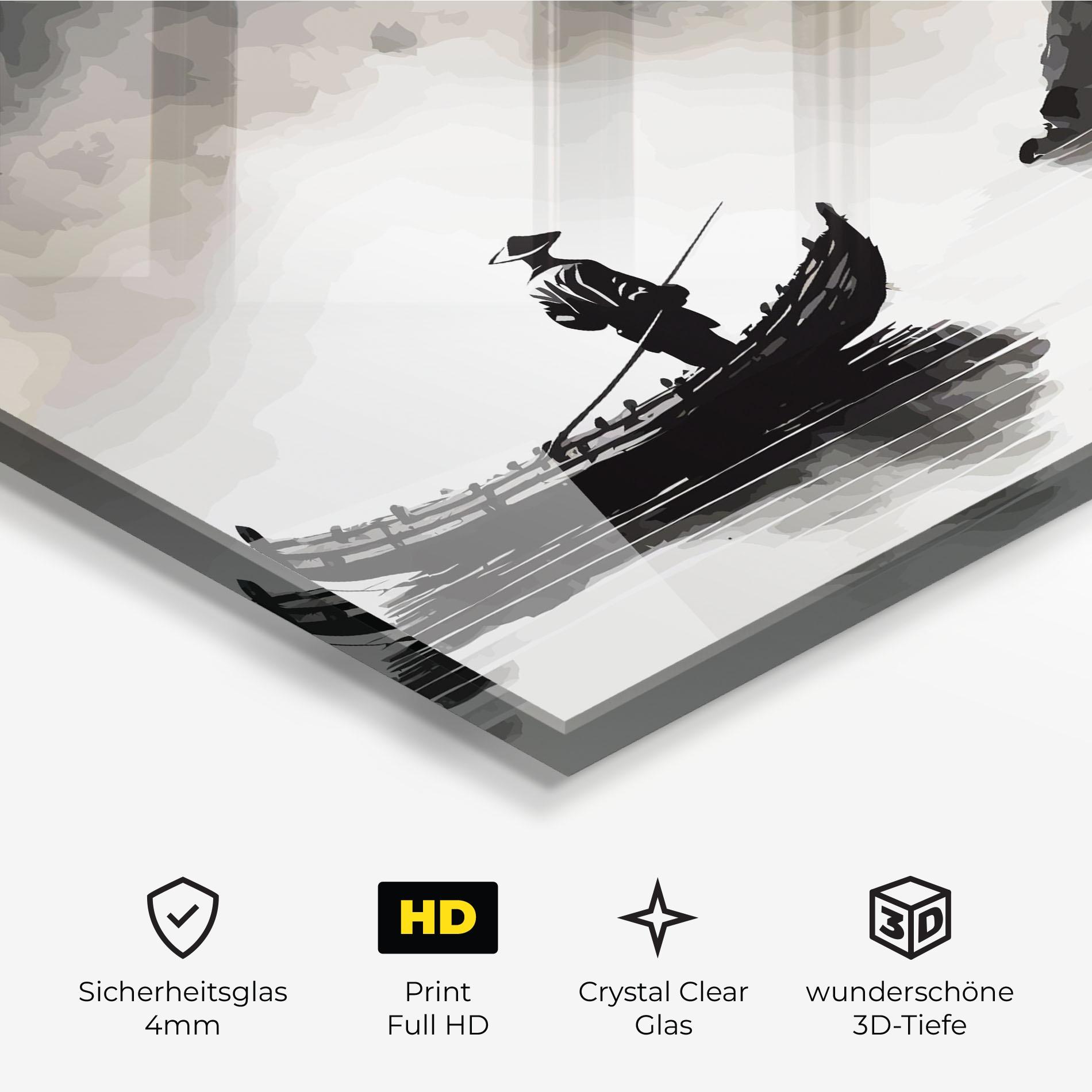 Glasbild Black Ink Boat mockup 3