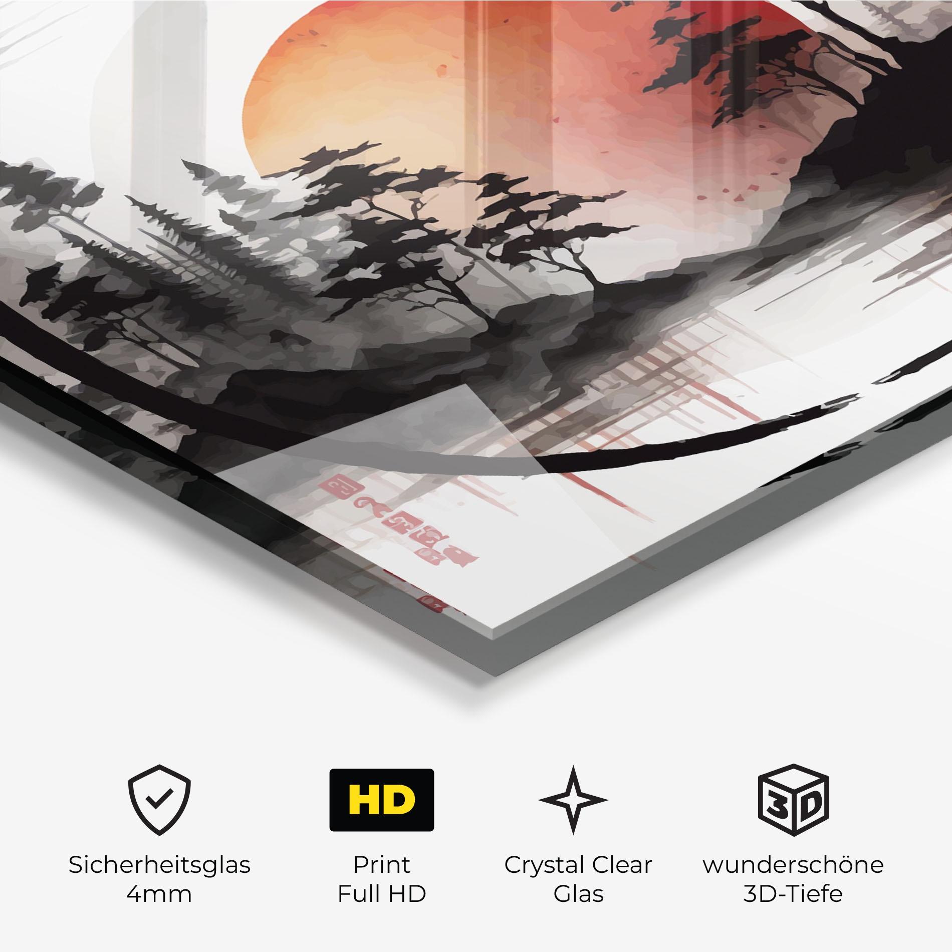 Glasbild Orange Sun Forest mockup 3