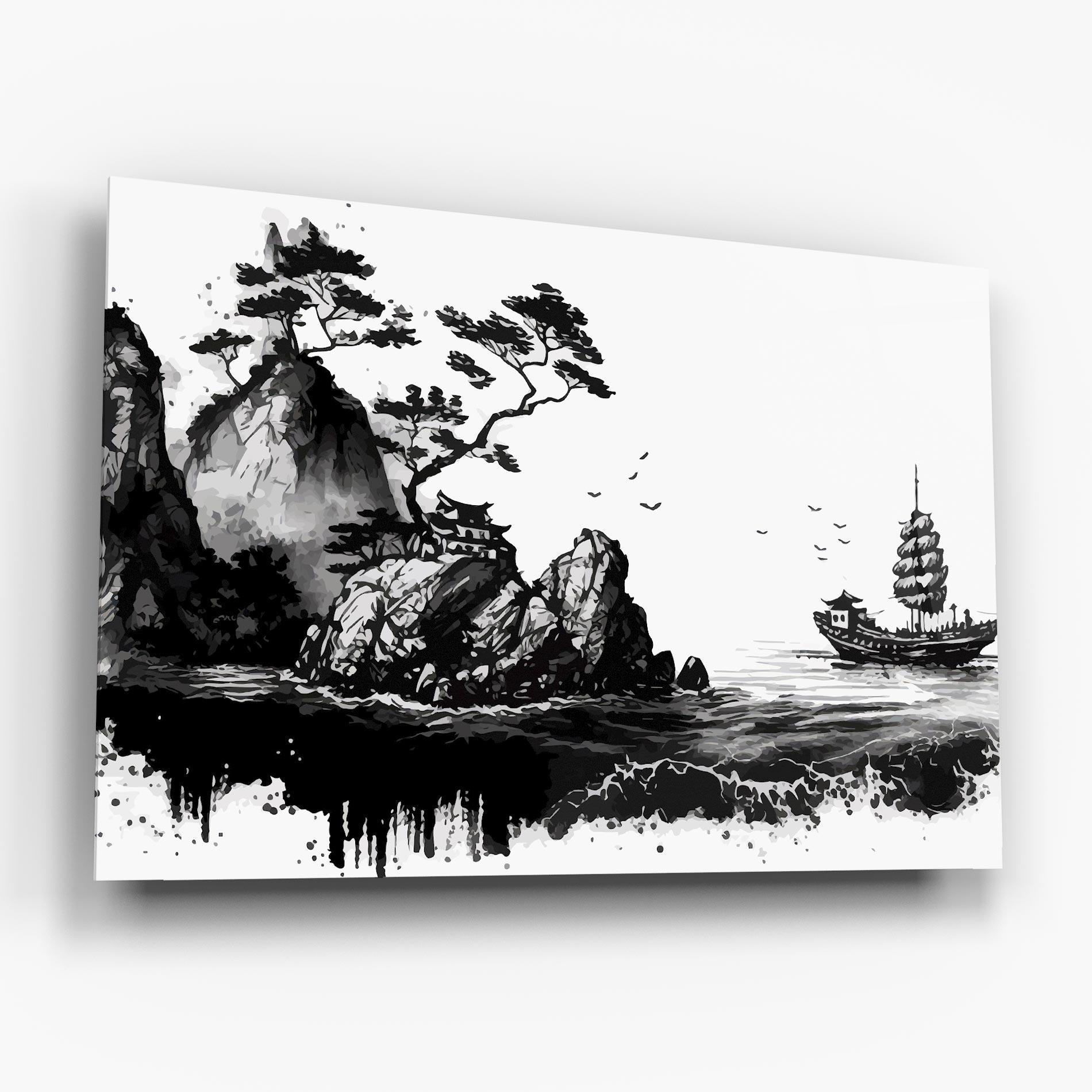 Glasbild Black Asian Mountain mockup 6