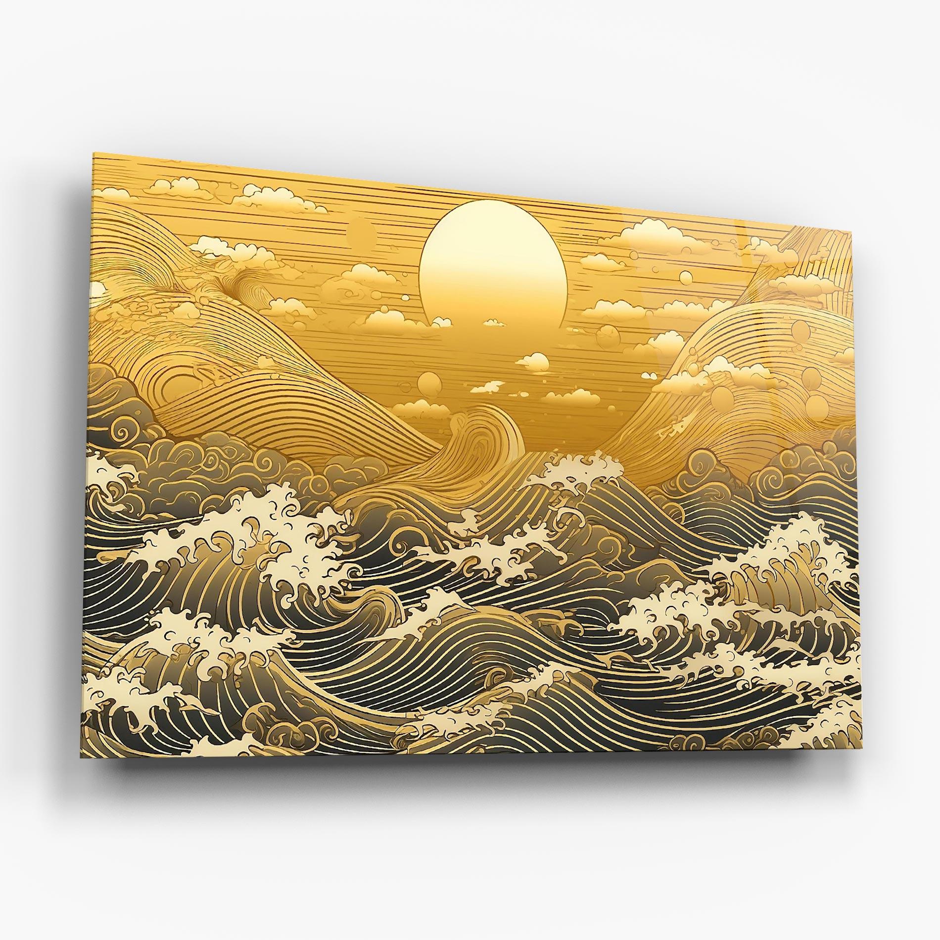 Glasbild Blue Gold Waves mockup 6