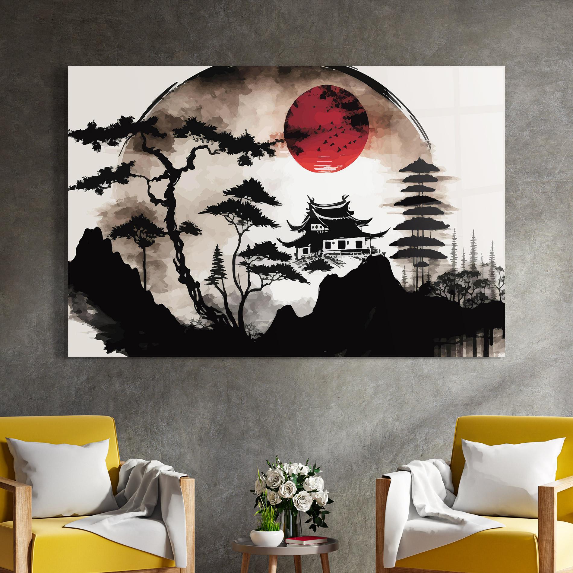 Glasbild Asian Red Moon mockup 4