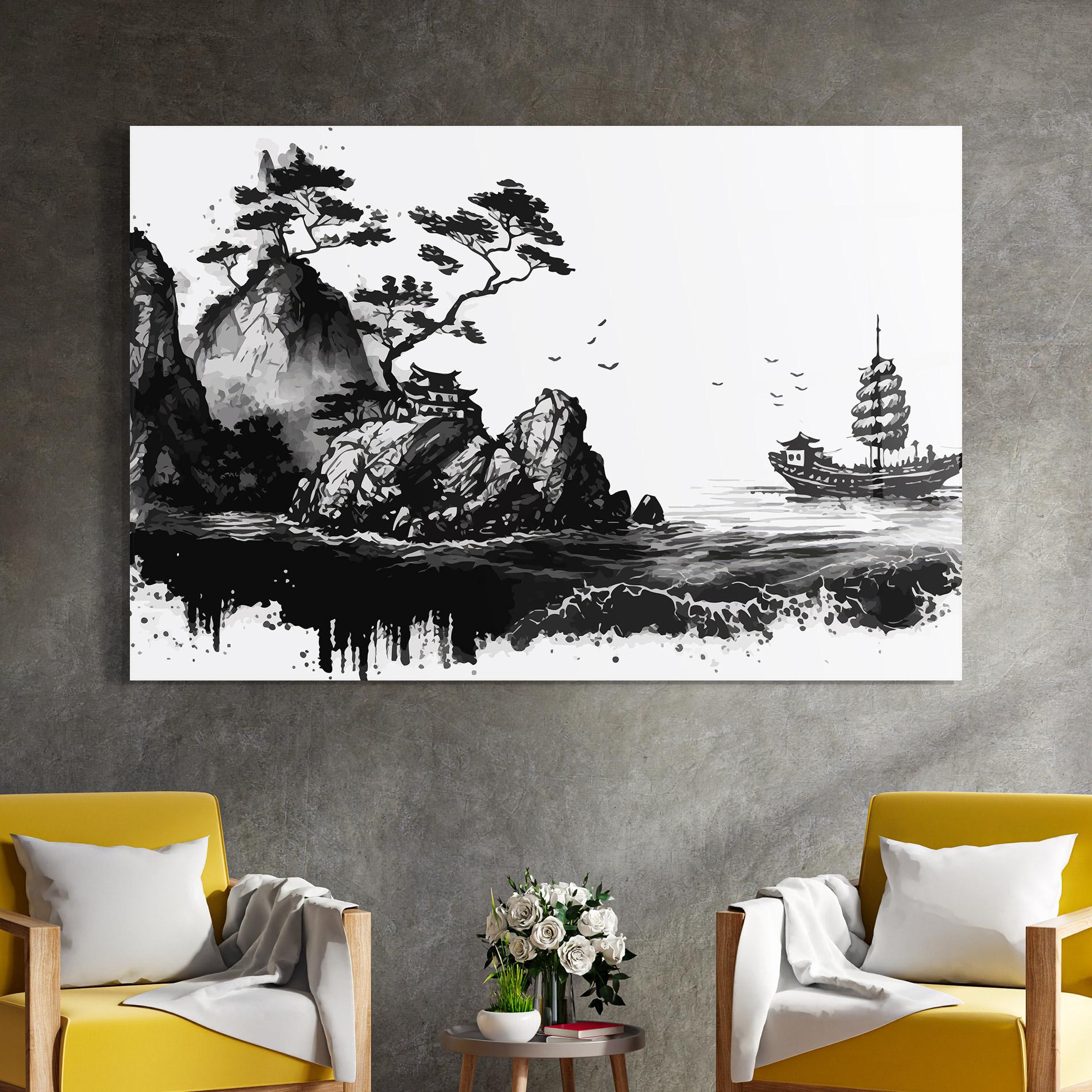 Glasbild Black Asian Mountain mockup 4