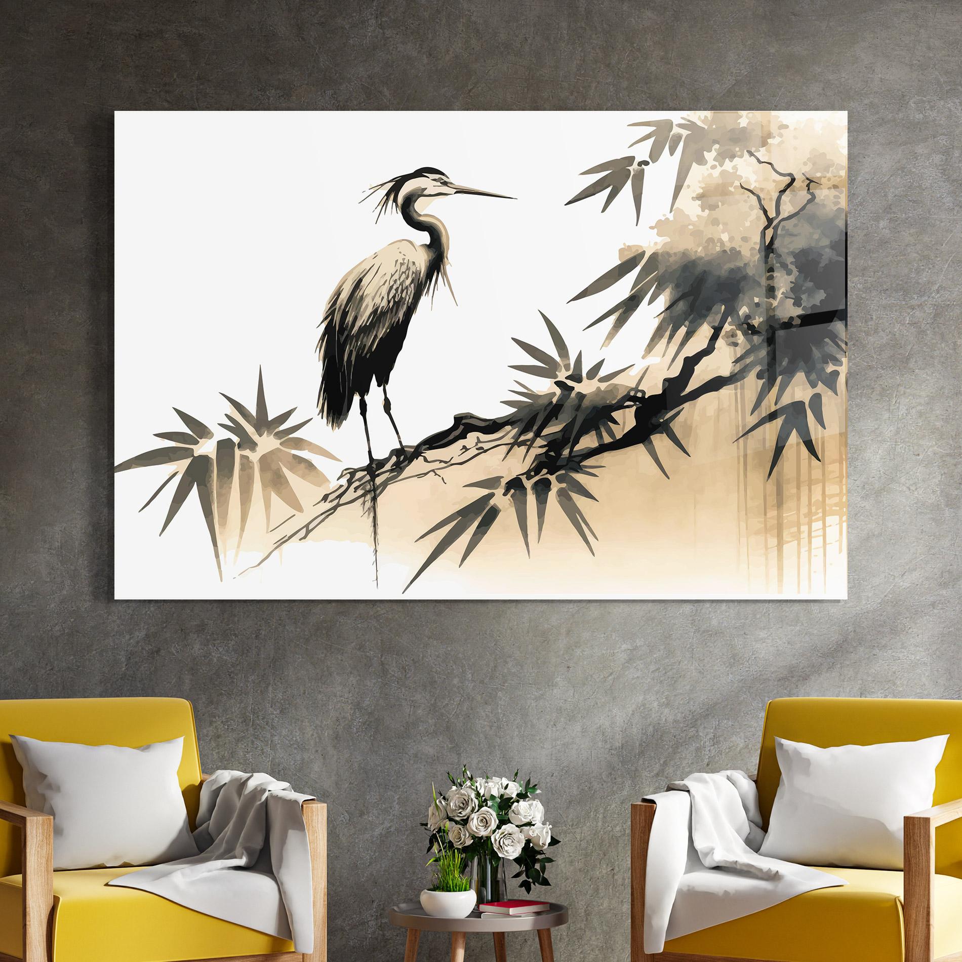 Glasbild Black Cream Bird Art mockup 4