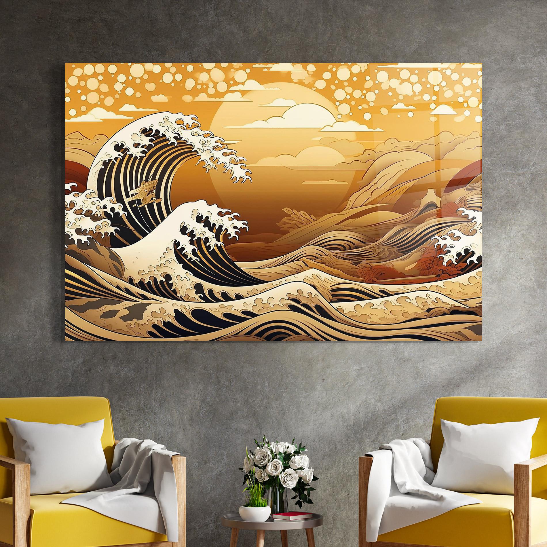 Glasbild Black Yellow Waves mockup 4