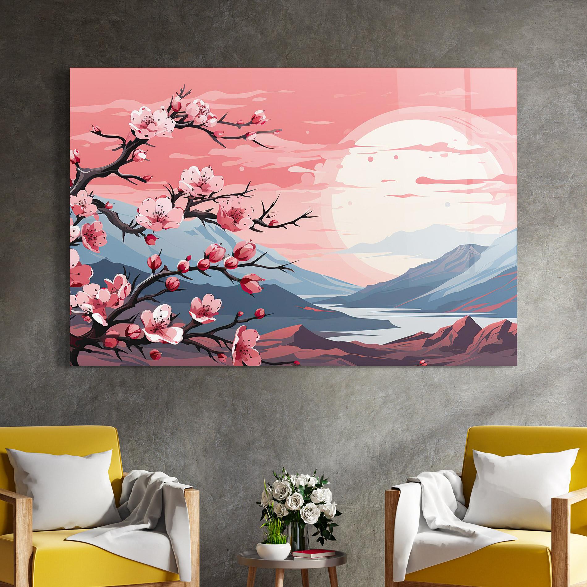 Glasbild Chinese Cherry Blossoms mockup 4