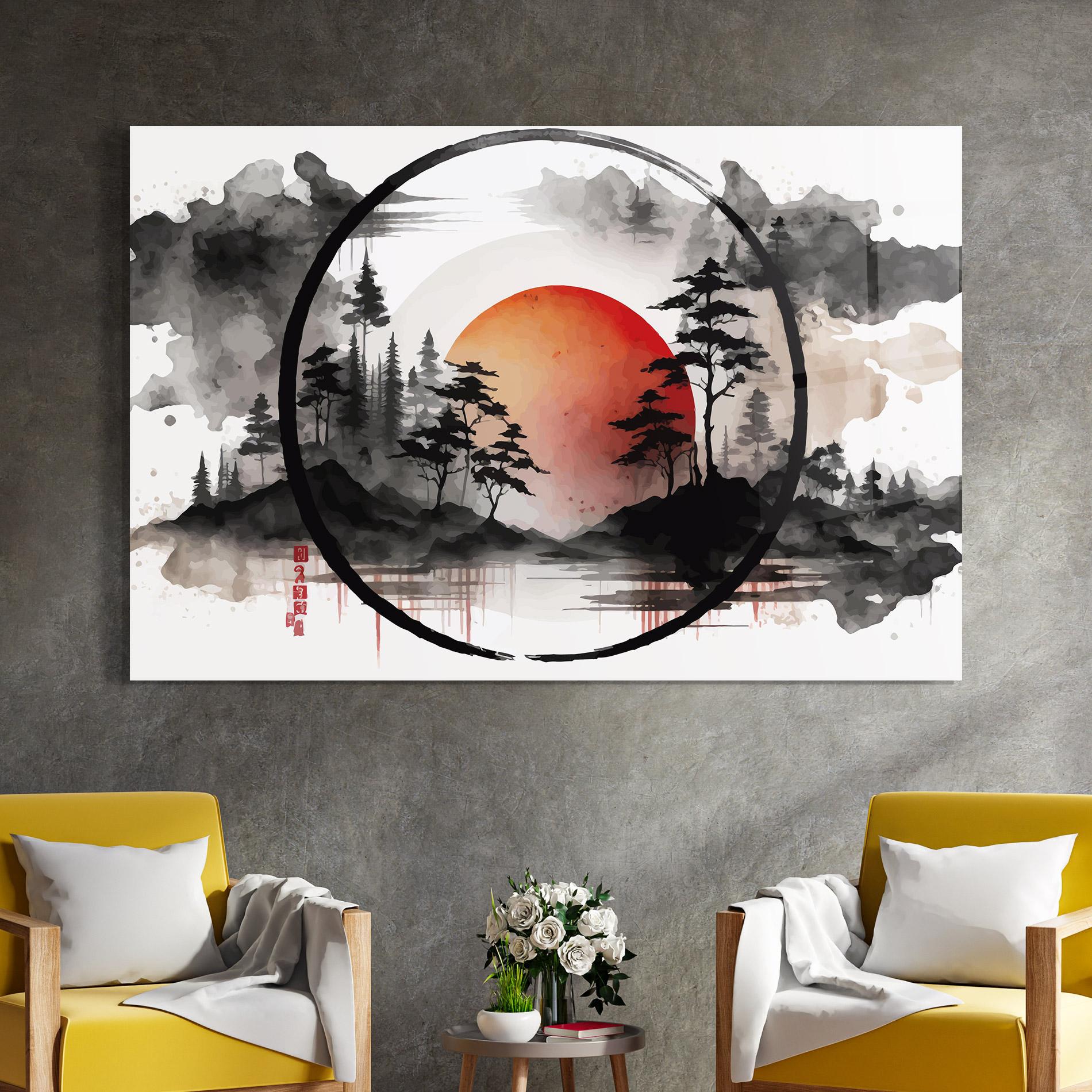 Glasbild Orange Sun Forest mockup 4