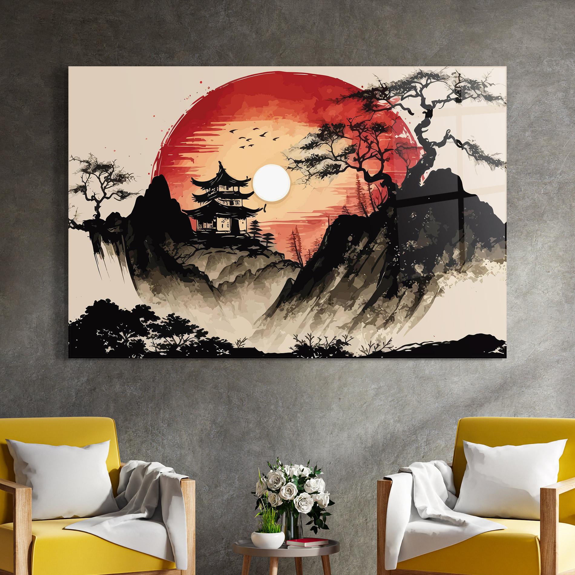 Glasbild Sunset Asian View mockup 4
