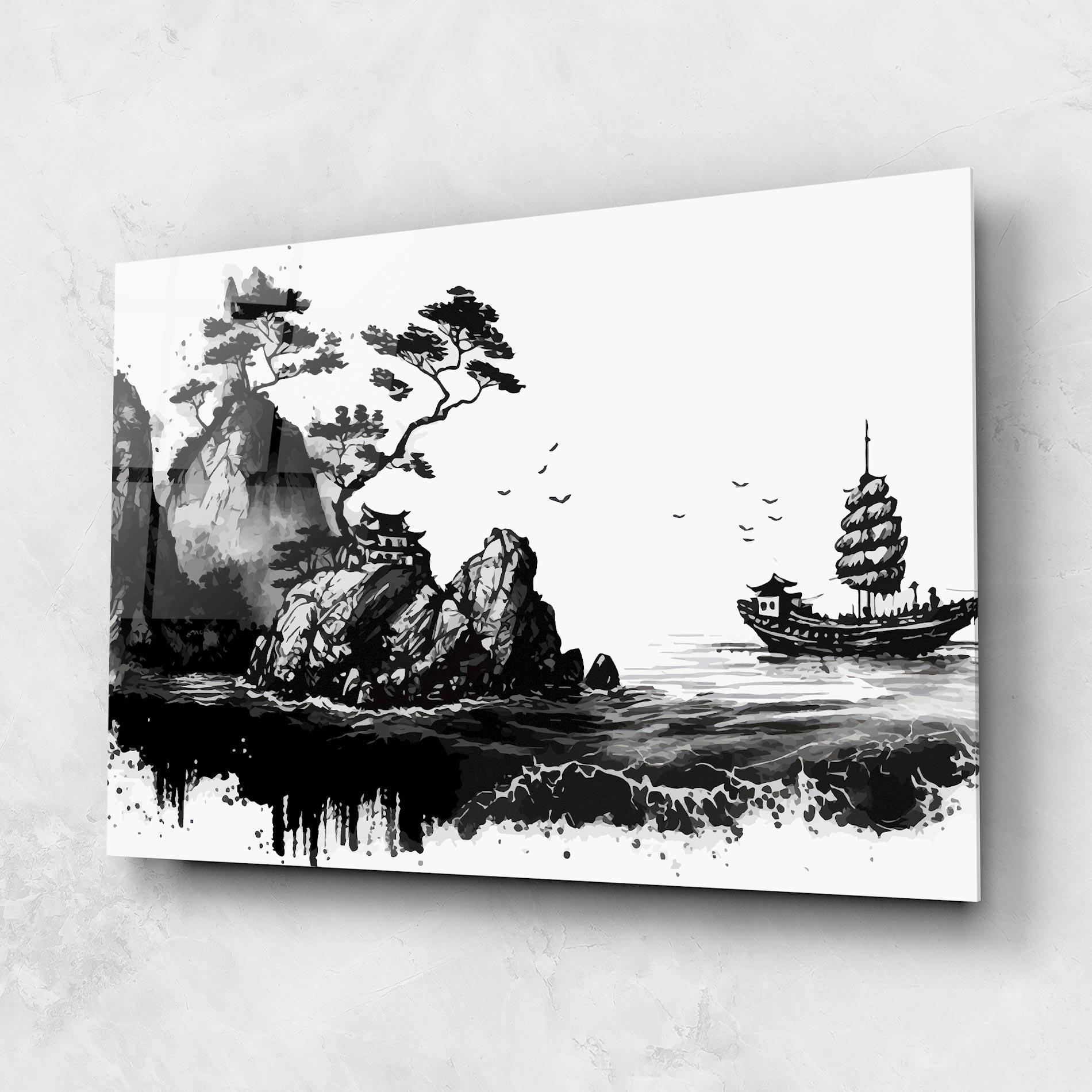 Glasbild Black Asian Mountain mockup 1