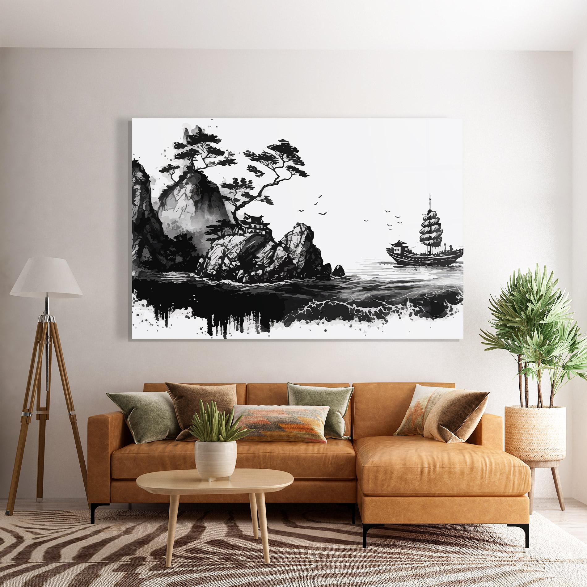 Glasbild Black Asian Mountain mockup 7