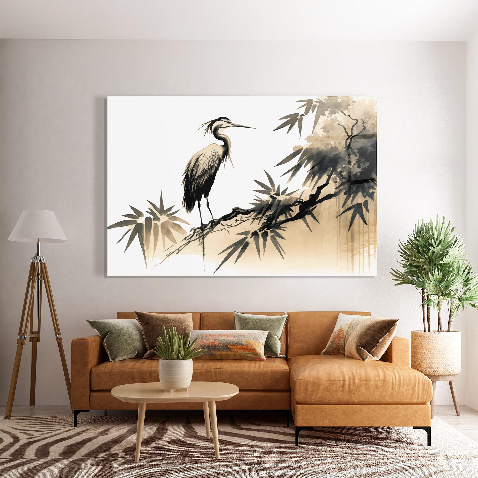 Glasbild Black Cream Bird Art mockup 7