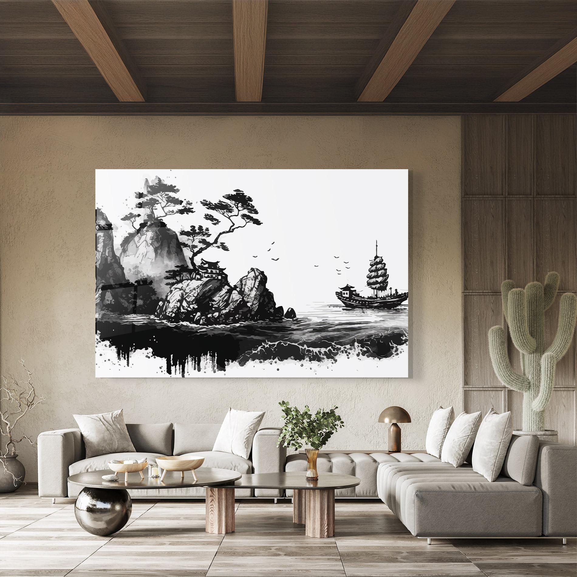 Glasbild Black Asian Mountain mockup 8